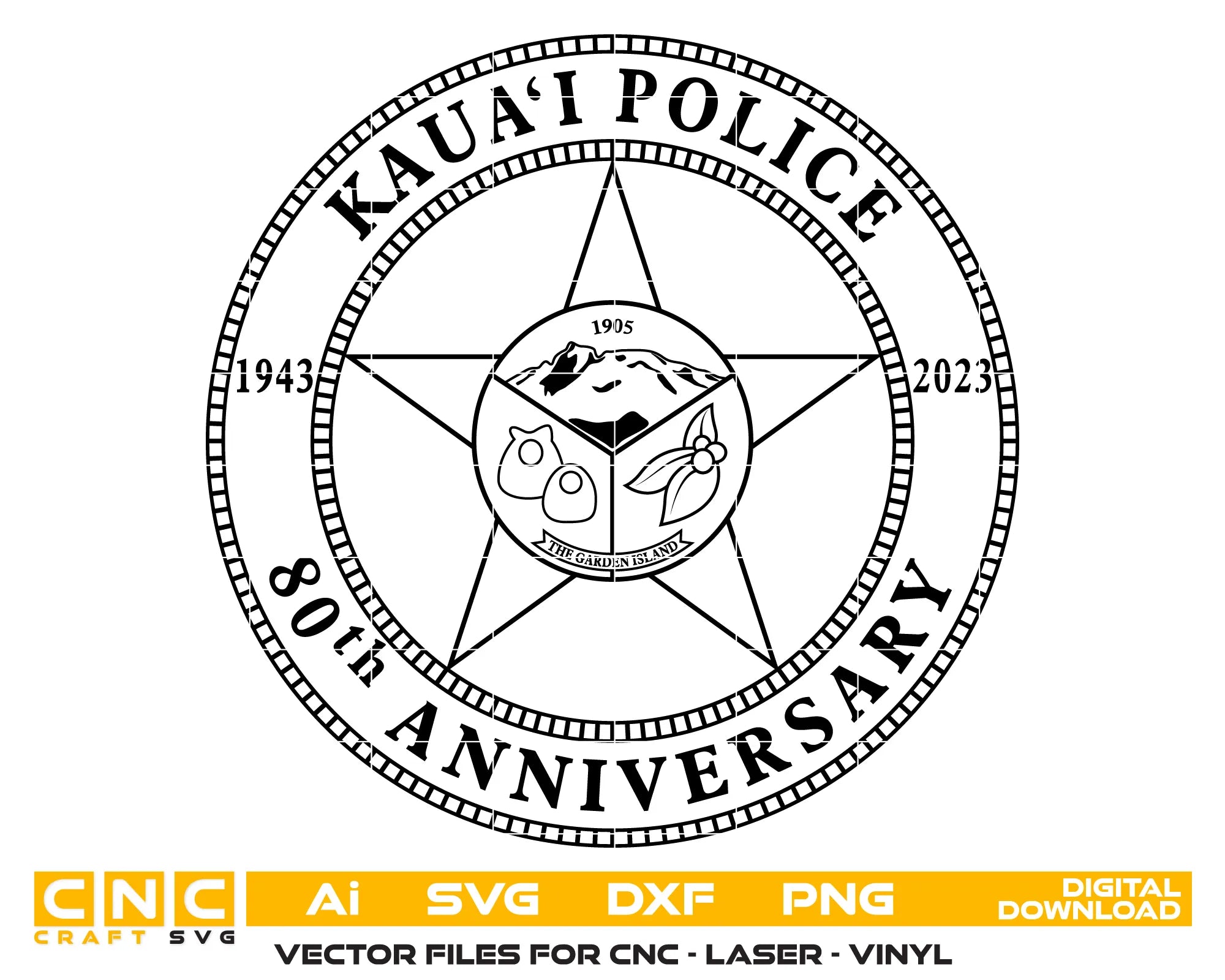 Kauaʻi Police Department 80th Anniversary Badge SVG Hawaii Law Enforcement Vector
