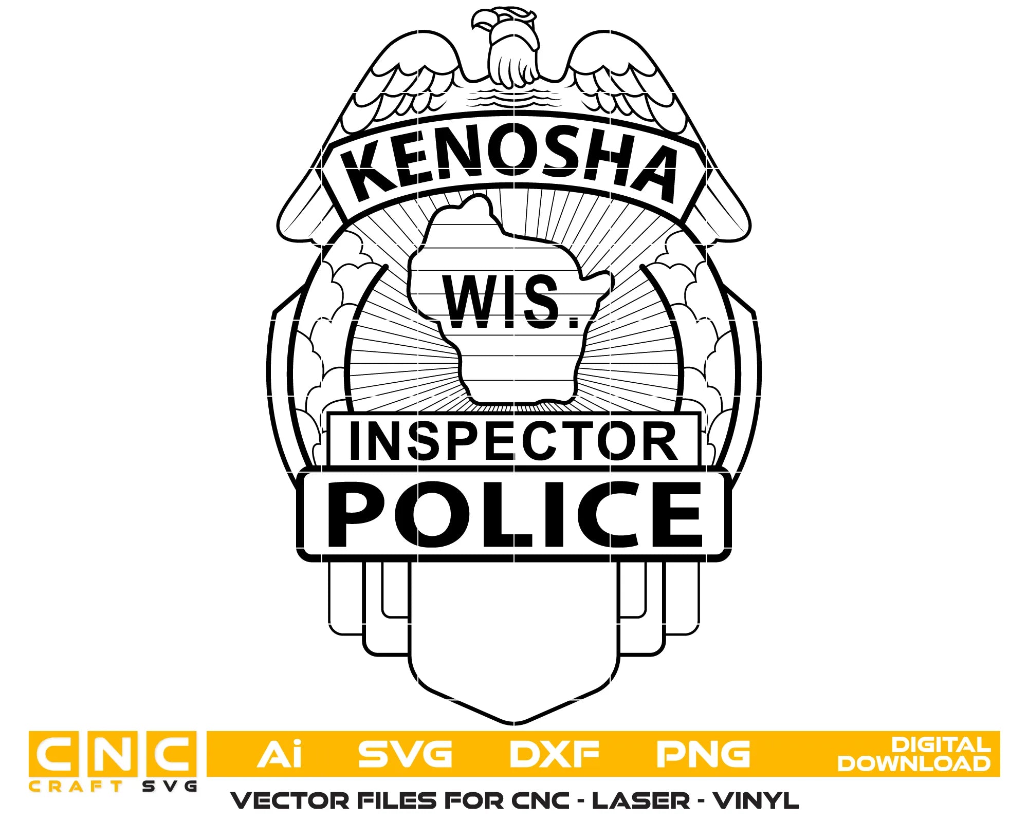 Kenosha Police Inspector Badge SVG Wisconsin Law Enforcement Vector