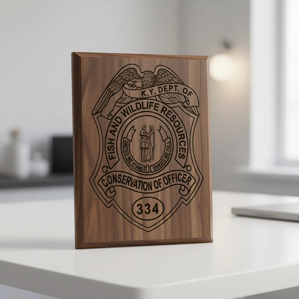 Kentucky Fish and Wildlife Badge SVG
KY Conservation Officer Vector Design
Eagle Shield Badge Engraving File
Kentucky Game Warden Sign CNC File
Commonwealth of Kentucky Seal Vector for Lasers