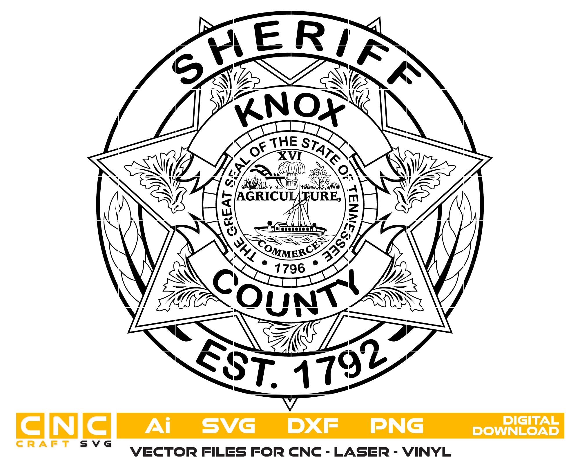 Knox County Sheriff Badge SVG, Knox County Sheriff Badge Vector, Sheriff Badge SVG, Law Enforcement Sheriff Emblem, Sheriff Star Vector, Badge Engraving File