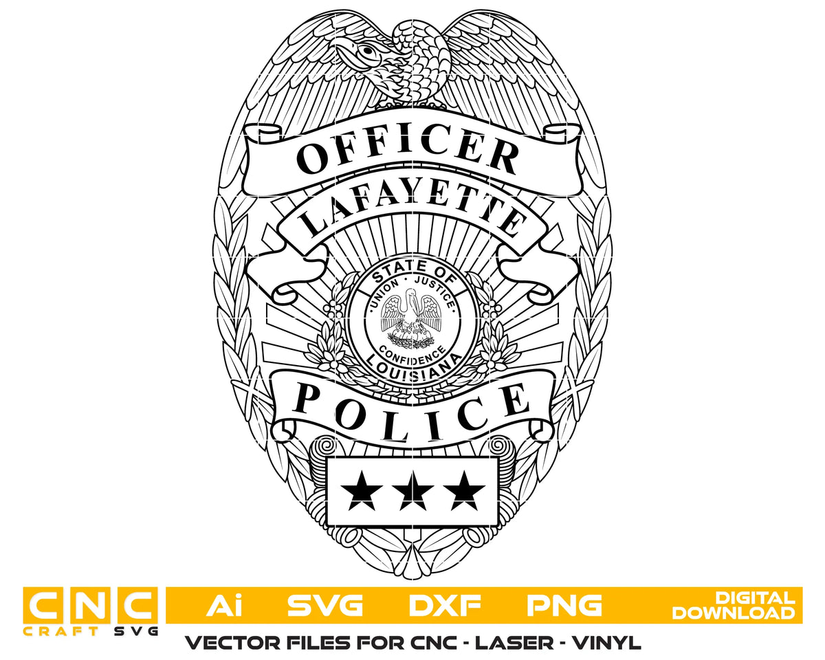 Lafayette Police Officer Badge Louisiana SVG Law Enforcement Vector