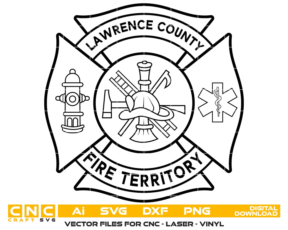 Lawrence County Fire Territory Badge Indiana SVG Firefighter Vector