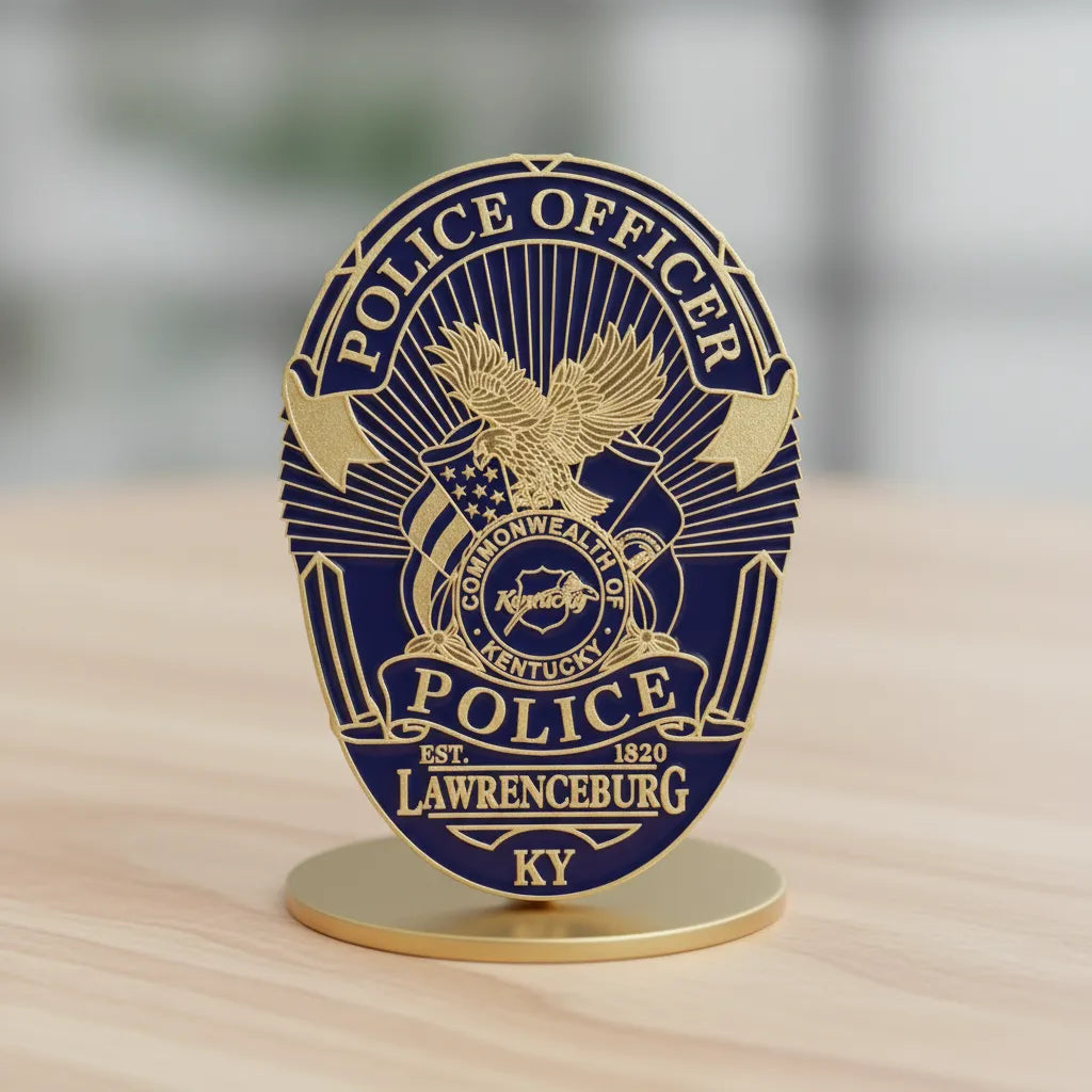 Lawrenceburg Police Officer Badge SVG
Kentucky Law Enforcement Vector Design
Eagle and Flags Police Badge Engraving File
Lawrenceburg KY Police Sign CNC File
Commonwealth of Kentucky Seal Vector for Laser Cutting