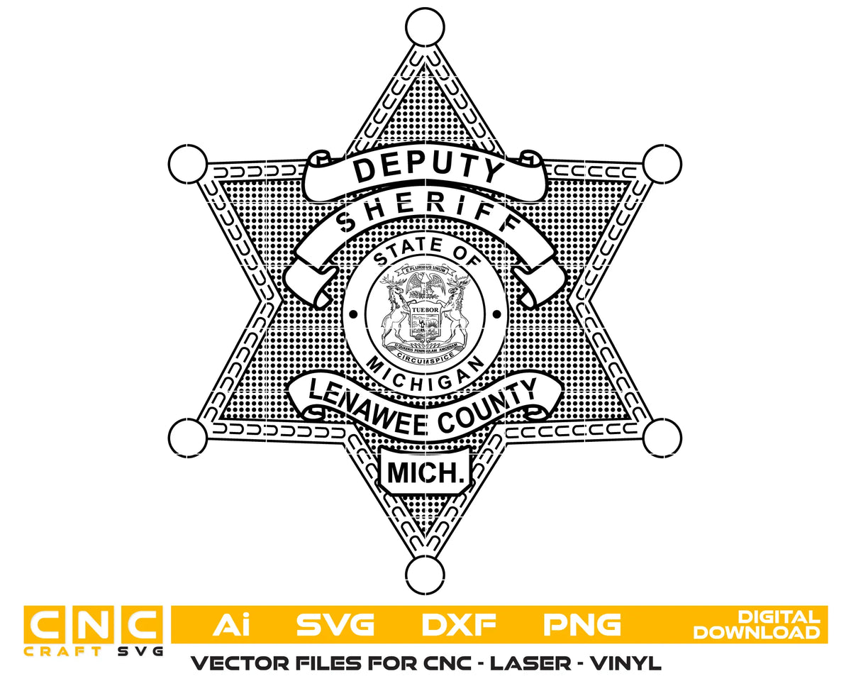 Lenawee County Deputy Sheriff Badge Michigan SVG Sheriff Vector