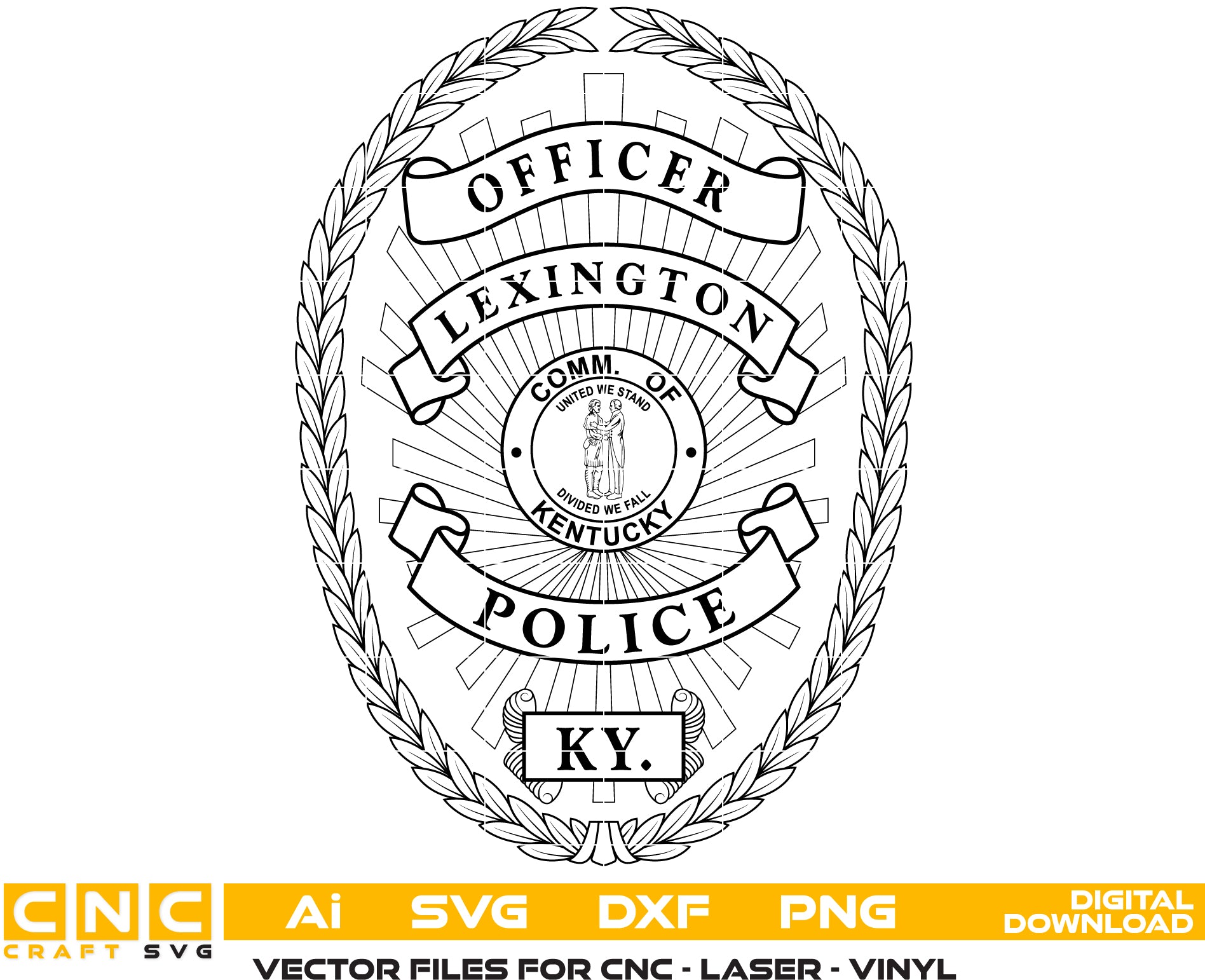 Lexington KY Police Officer Badge SVG
Kentucky Law Enforcement Shield Vector
Commonwealth of Kentucky Seal Engraving File
Lexington Police Badge Sign CNC File
Police Officer Shield Vector for Lasers