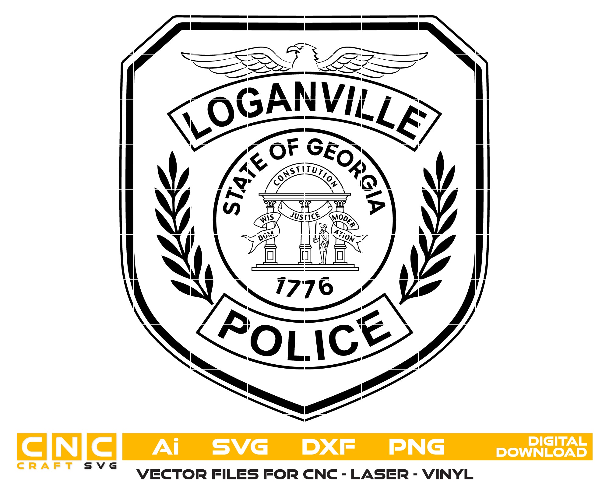 Loganville Police Badge SVG
Georgia Law Enforcement Vector Design
Police Badge Engraving File
Loganville Police Sign CNC File
Police Shield Vector for Laser Cutting