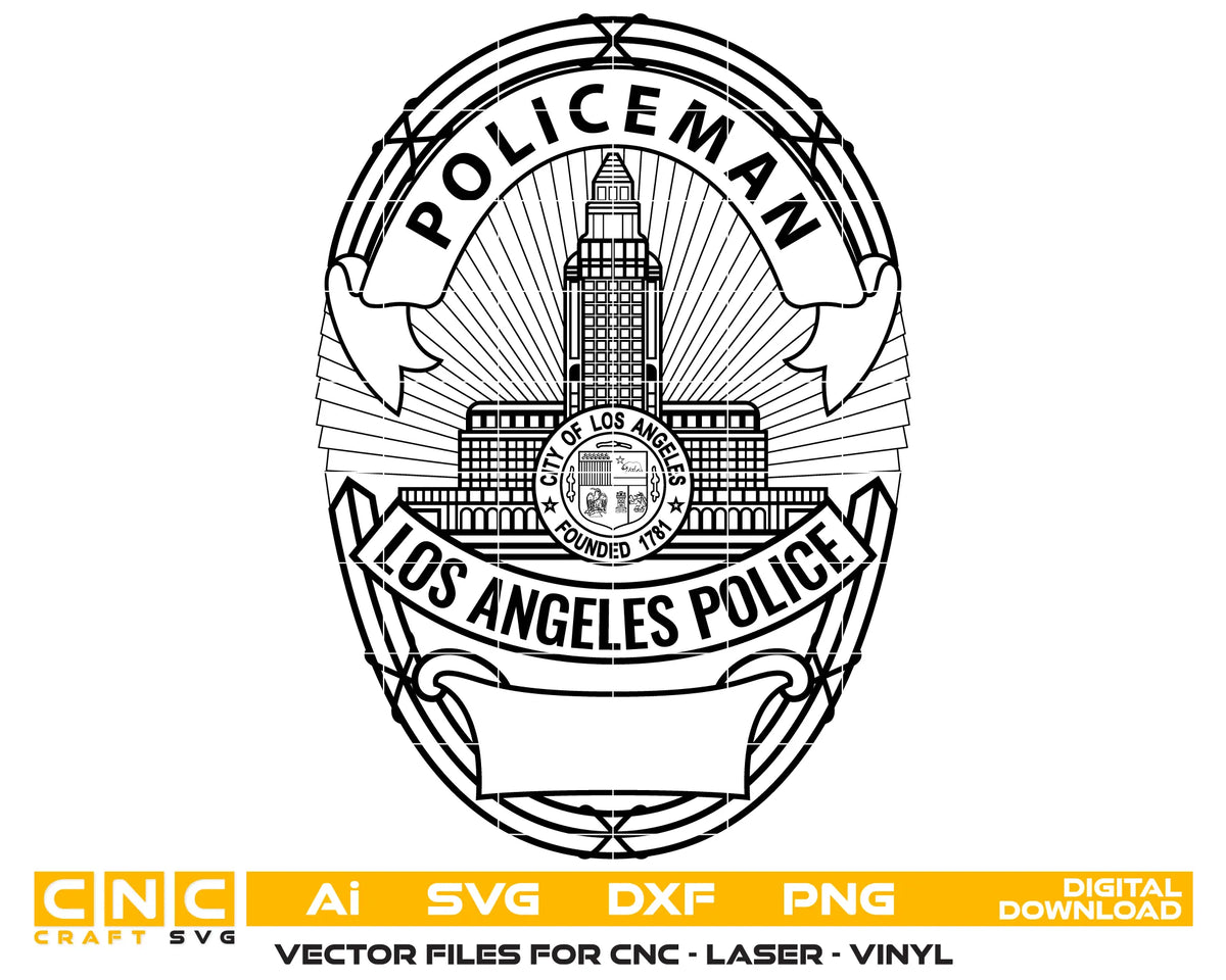 Los Angeles Police Policeman Badge SVG LAPD California Law Enforcement Vector
