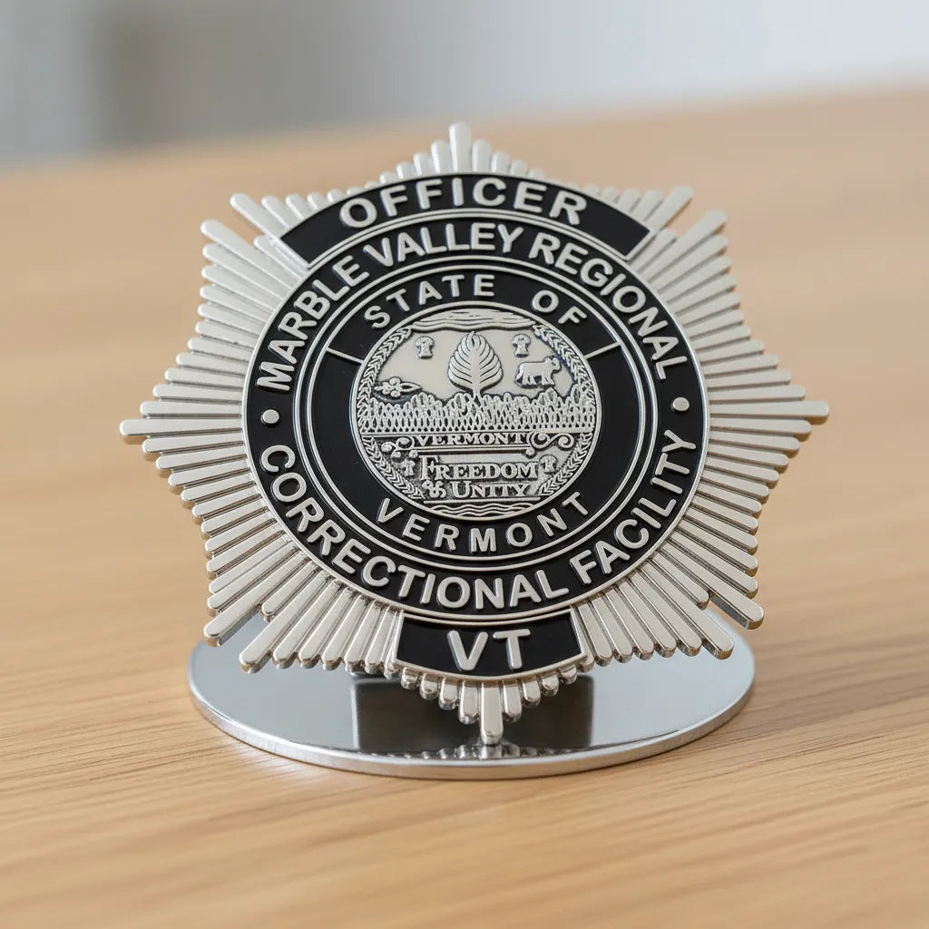 Marble Valley Corrections Officer Badge SVG
Vermont Law Enforcement Vector Design
Corrections Starburst Badge Engraving File
Marble Valley Regional VT Sign CNC File
State of Vermont Seal Vector for Laser Cutting