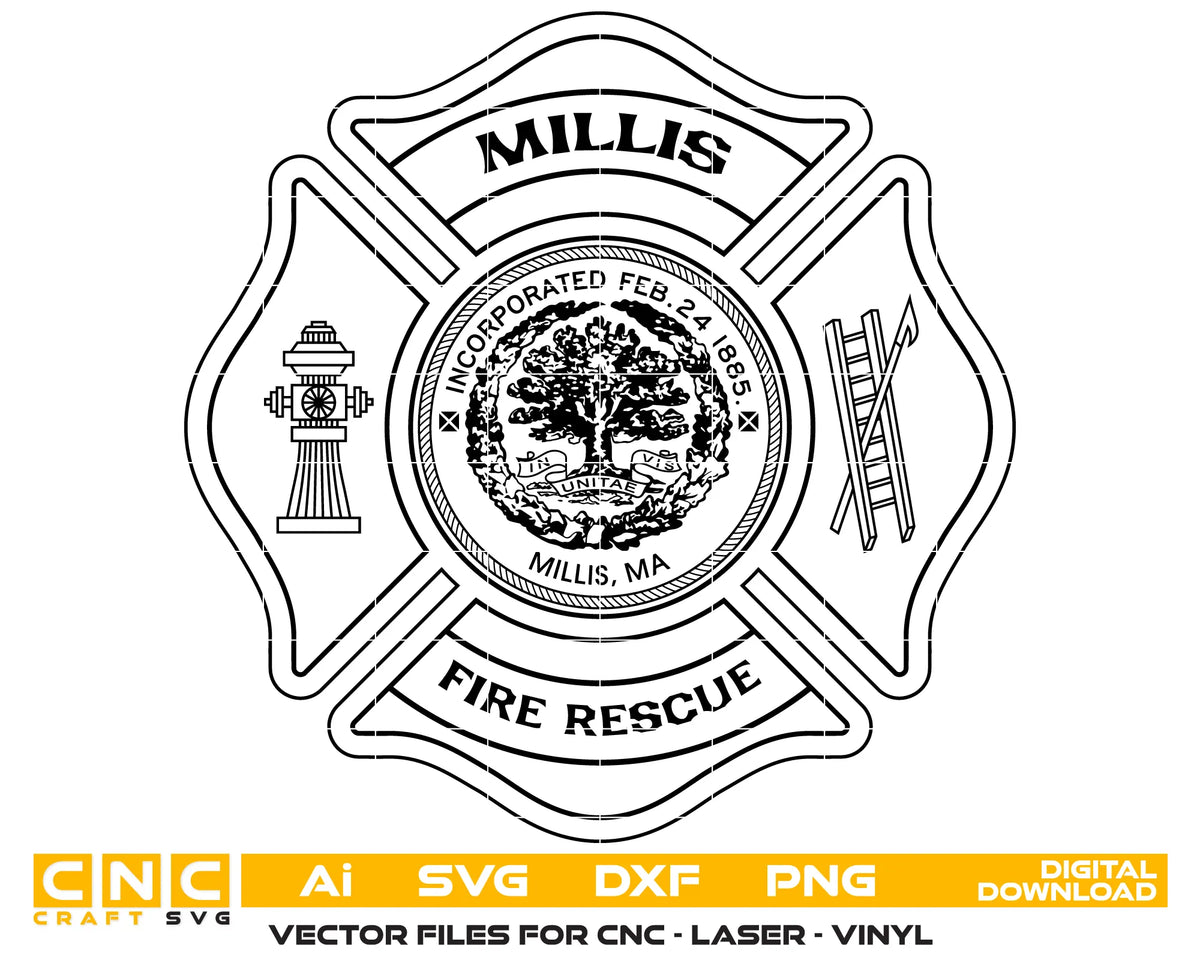 Millis Fire Rescue Department Badge SVG Massachusetts Firefighter Vector