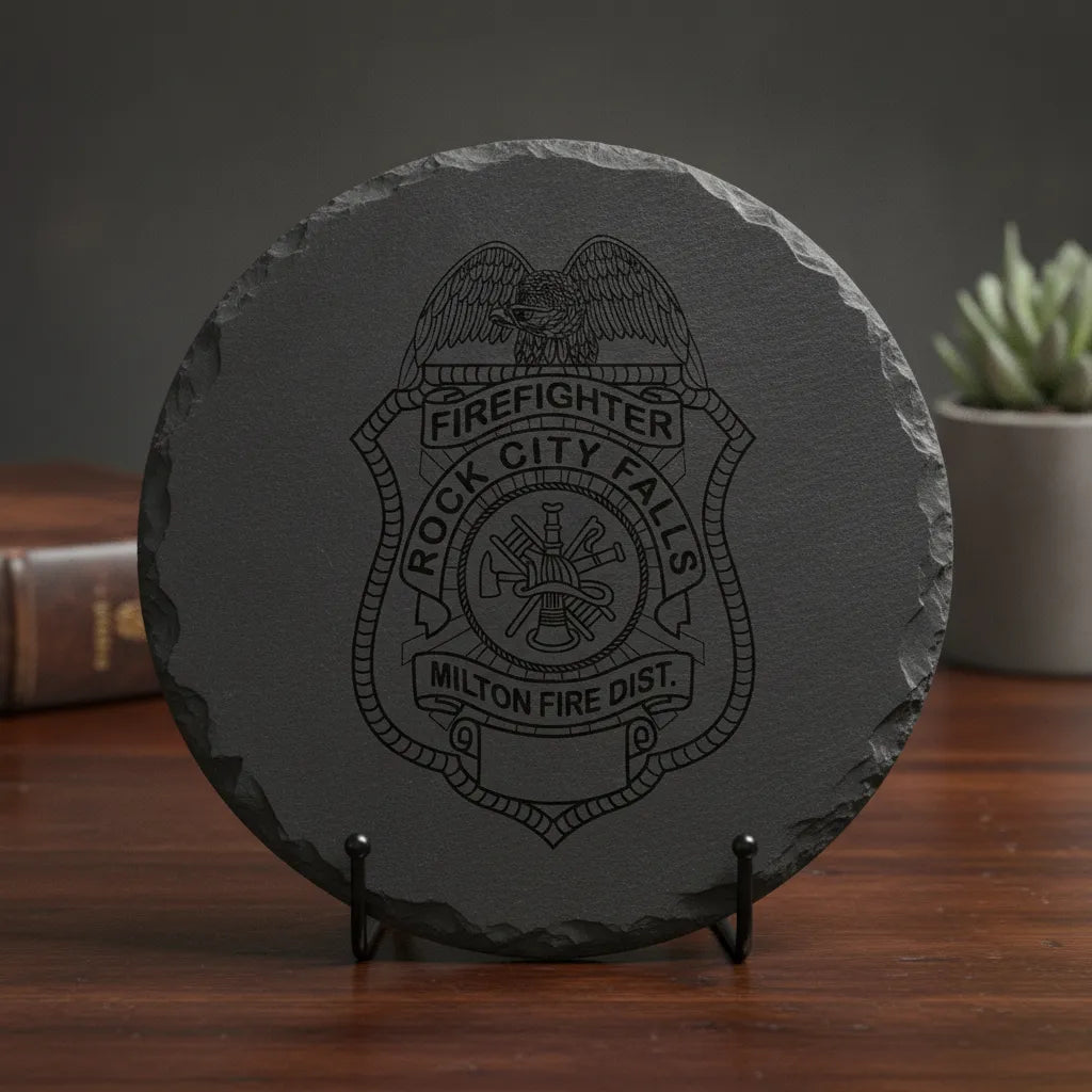 Milton Fire District Firefighter Badge SVG
Rock City Falls Fire Department Shield Vector
Eagle and Fire Scramble Engraving File
Firefighter Badge Sign CNC File
Blank Plate Fire Shield Vector for Lasers