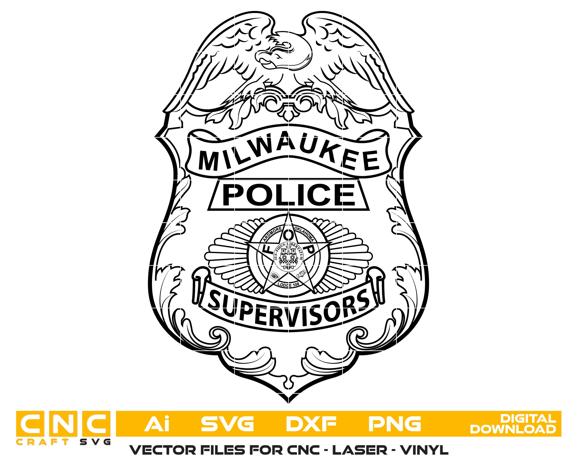 Milwaukee Police Supervisors Badge SVG
Wisconsin Law Enforcement Vector Design
Fraternal Order of Police Emblem
Police Supervisor Shield for Engraving
Milwaukee Police Eagle CNC File