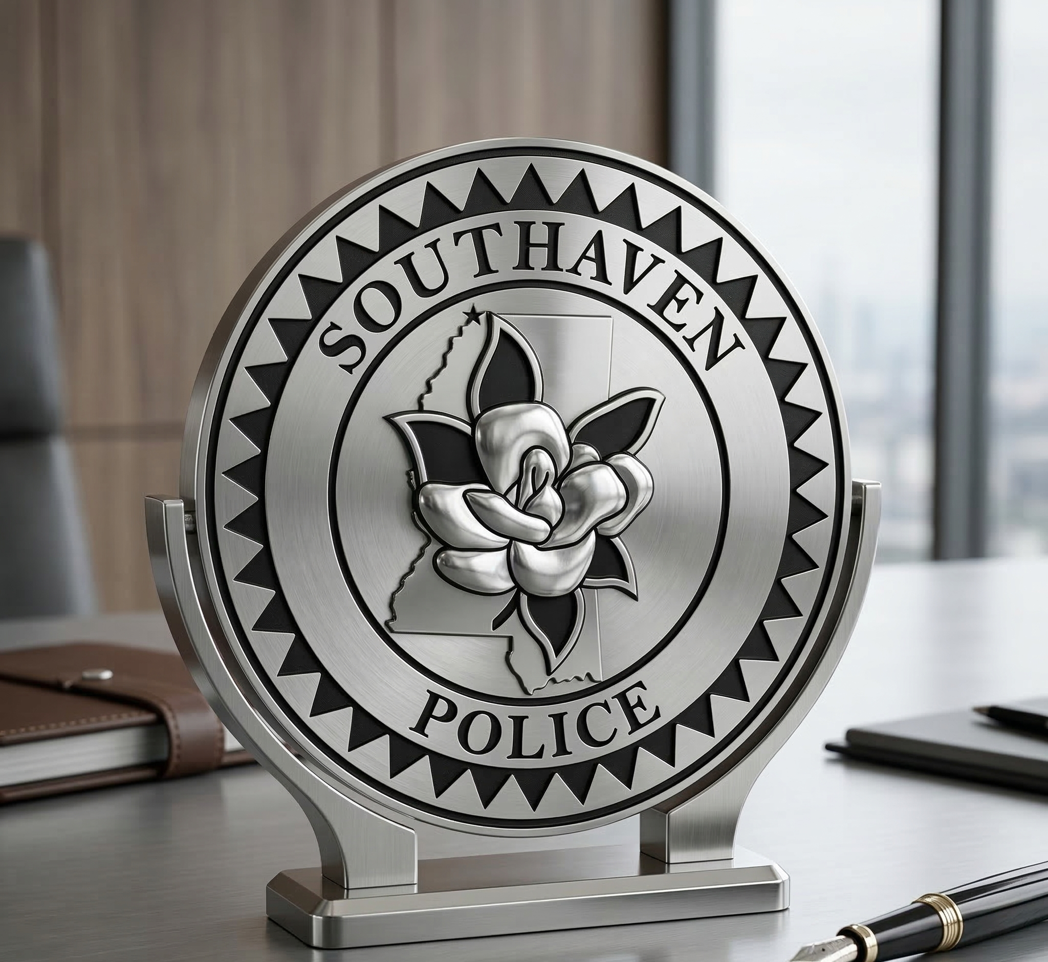 Southaven Police Department Logo SVG
Mississippi Law Enforcement Vector
Magnolia Flower Police Emblem
Officer Plaque Engraving File
Southaven Police Sign CNC File