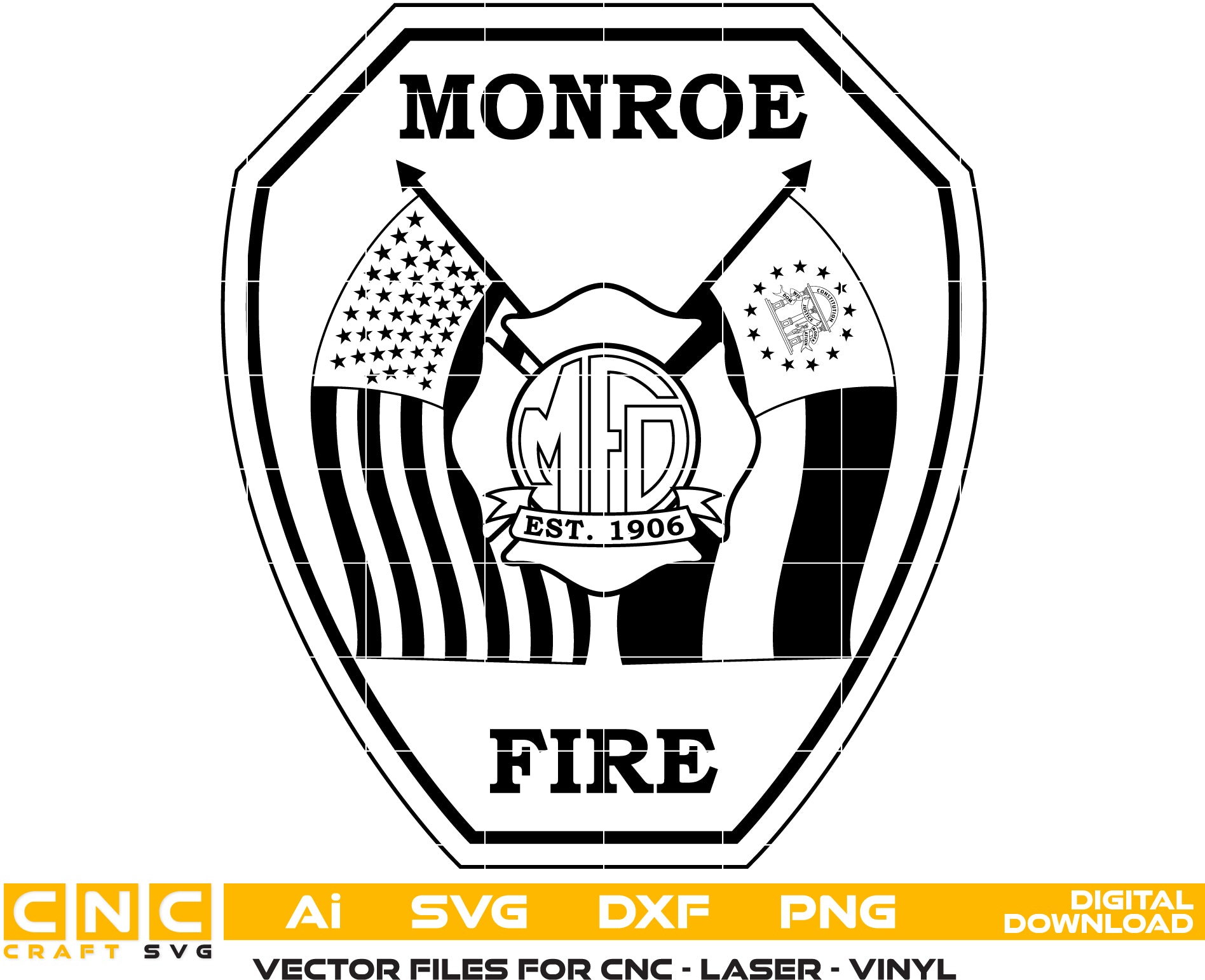 City of Monroe Fire Department Patch SVG for CNC
Monroe GA Fire Dept Logo Vector for Laser Engraving
Monroe Georgia Fire Department Emblem for Wood Carving
Professional City of Monroe Fire Patch Vector Design
Monroe GA Fire SVG Logo for CNC Router Projects