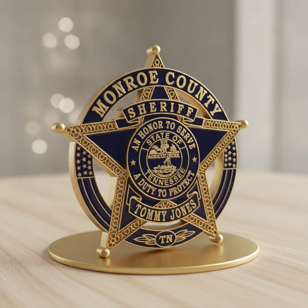 Monroe County Sheriff Badge SVG
Tennessee Law Enforcement Vector
5-Point Star Flag Background Emblem
Sheriff Plaque Engraving File
Monroe County Sheriff Sign CNC File
