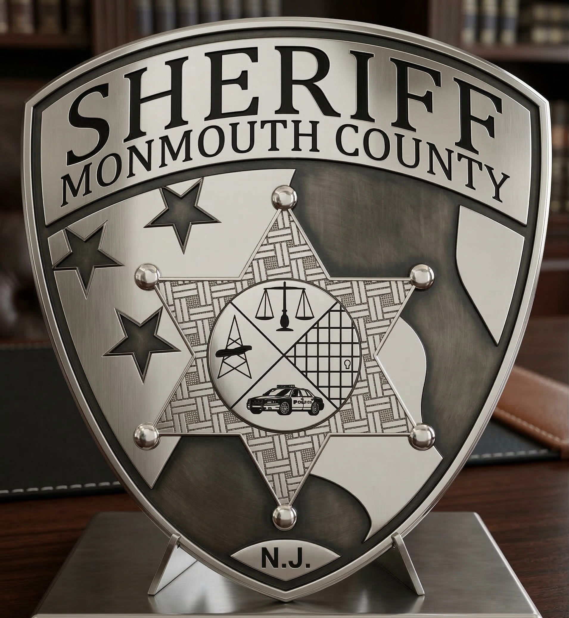 Monmouth County Sheriff Logo SVG
New Jersey Law Enforcement Vector
Sheriff Office Shield Emblem
Officer Plaque Engraving File
Monmouth County Sign CNC File