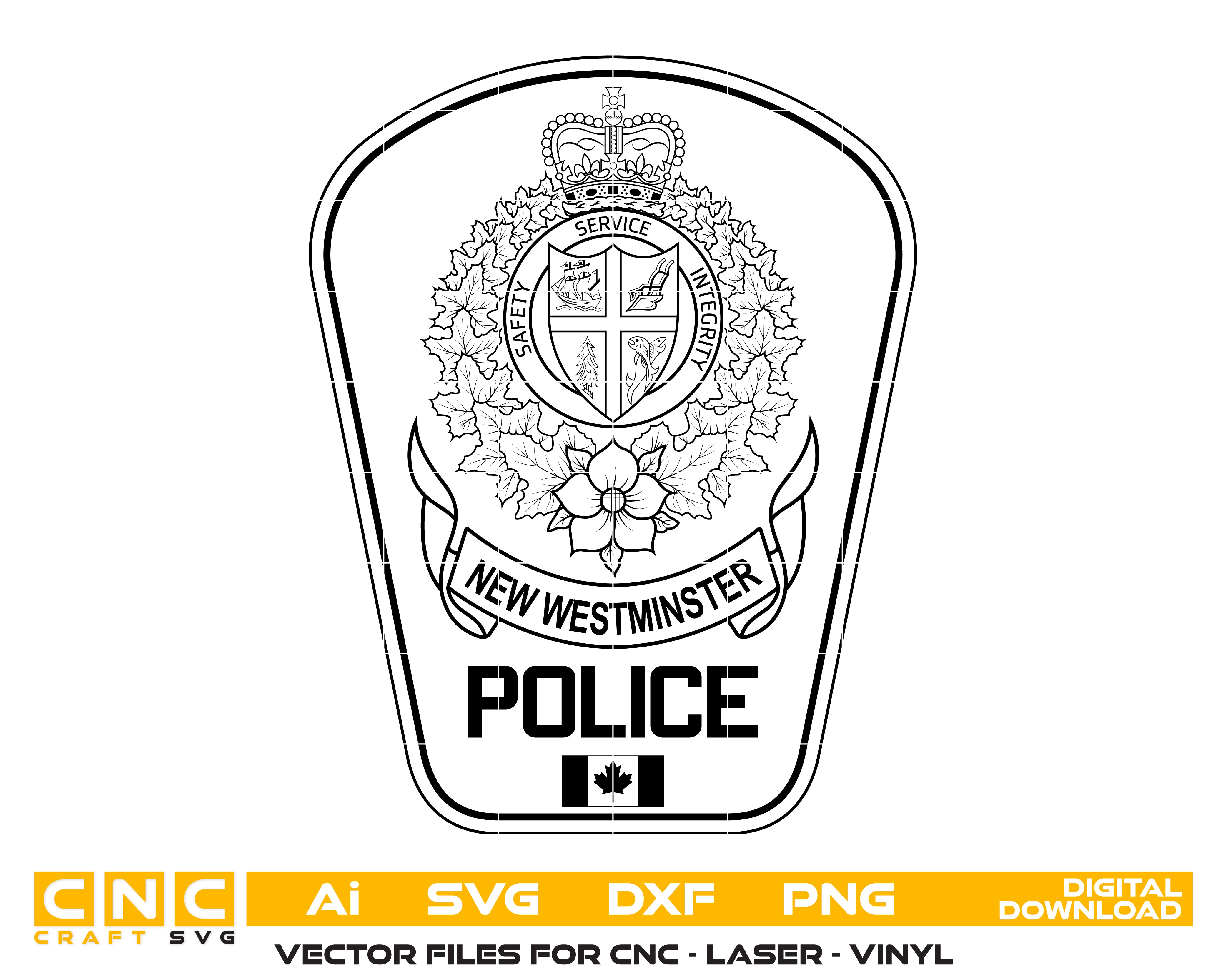 New Westminster Police Patch SVG
British Columbia Law Enforcement Vector
Canadian Police Maple Leaf Emblem
Police Patch Engraving File
New Westminster Sign CNC Router File