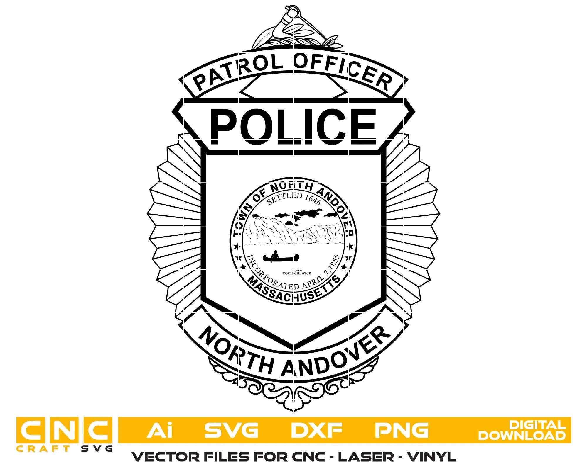 North Andover Police Patrol Officer Badge SVG Massachusetts Law Enforcement Vector