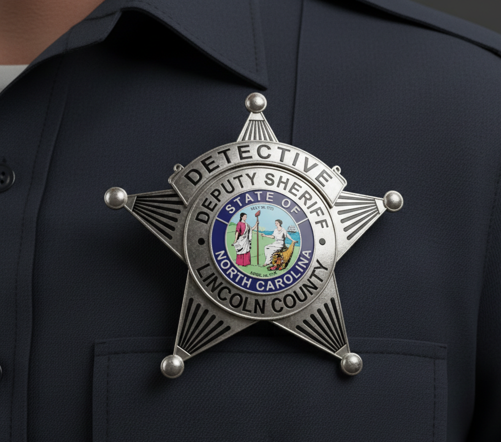 Lincoln County Sheriff Detective Badge SVG
North Carolina Deputy Sheriff Vector
Lincoln County NC Law Enforcement Emblem
Detective Star Badge for Engraving
NC Sheriff Badge Color Vector Design