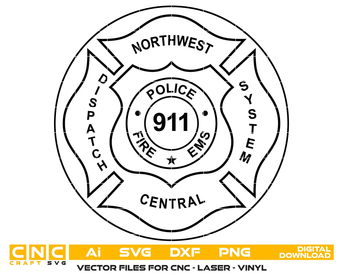 Northwest Central Dispatch System Badge SVG 911 Police Fire EMS Vector