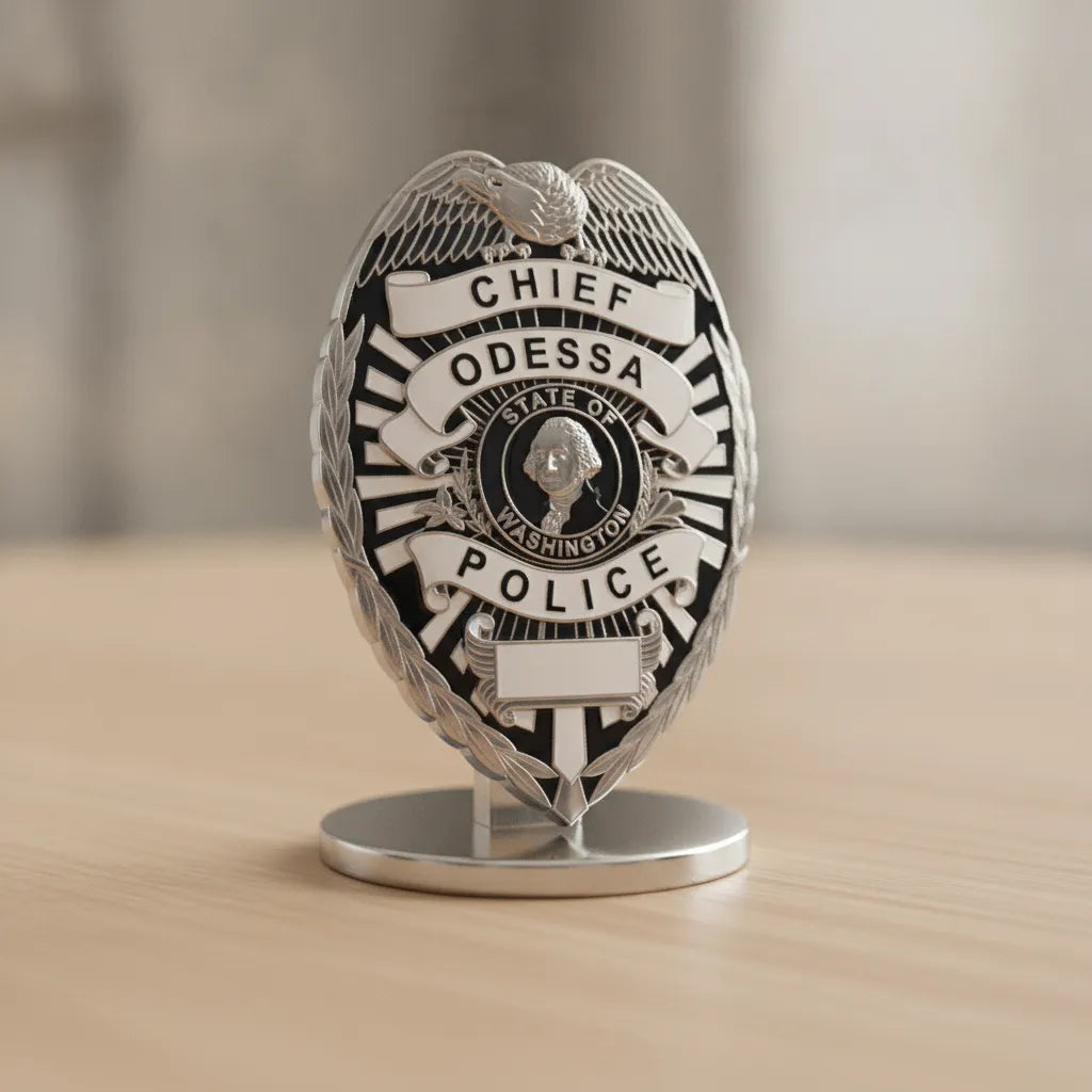 Odessa Police Chief Badge SVG
Washington Law Enforcement Vector
Police Eagle Shield State Seal
Chief Plaque Engraving File
Odessa Police Sign CNC File