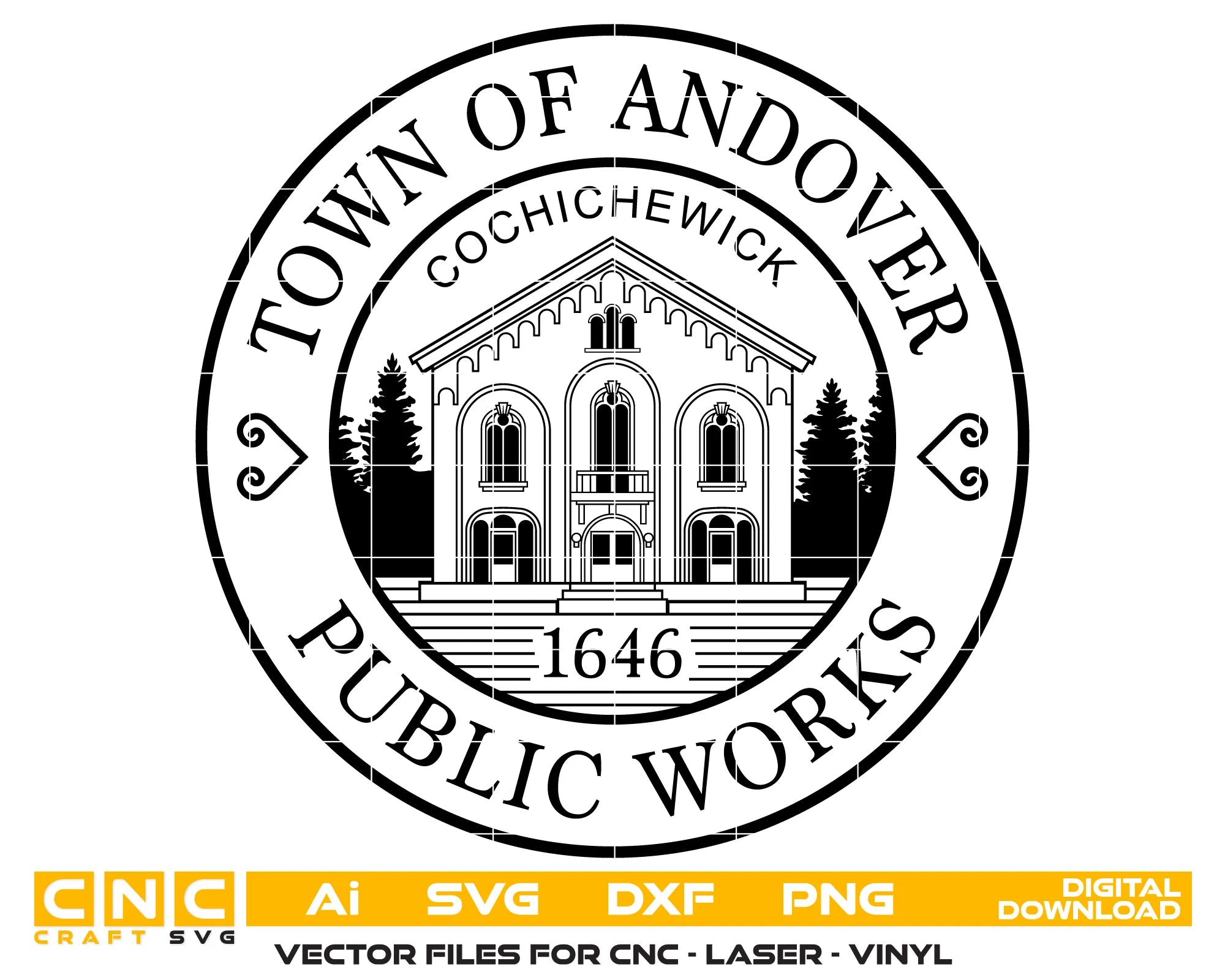 Official Town of Andover Public Works Seal SVG Massachusetts Municipal Vector