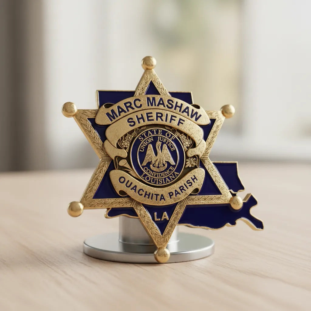 Ouachita Parish Sheriff Badge SVG
Louisiana Law Enforcement Vector Design
Sheriff Marc Mashaw Badge Engraving File
Ouachita Parish Sign CNC File
6-Point Star Badge Vector for Laser Cutting