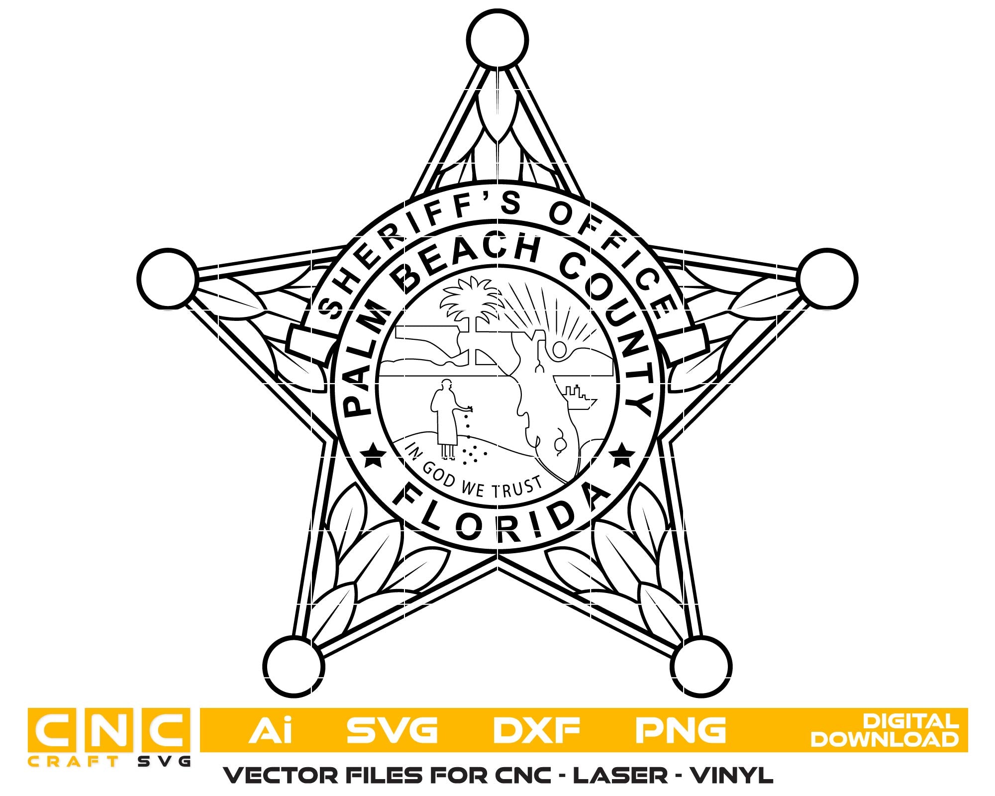 Palm Beach County Sheriff Badge SVG
Florida Law Enforcement Vector
Sheriffs Office 5-Point Star Emblem
Deputy Plaque Engraving File
Palm Beach County Sign CNC File
