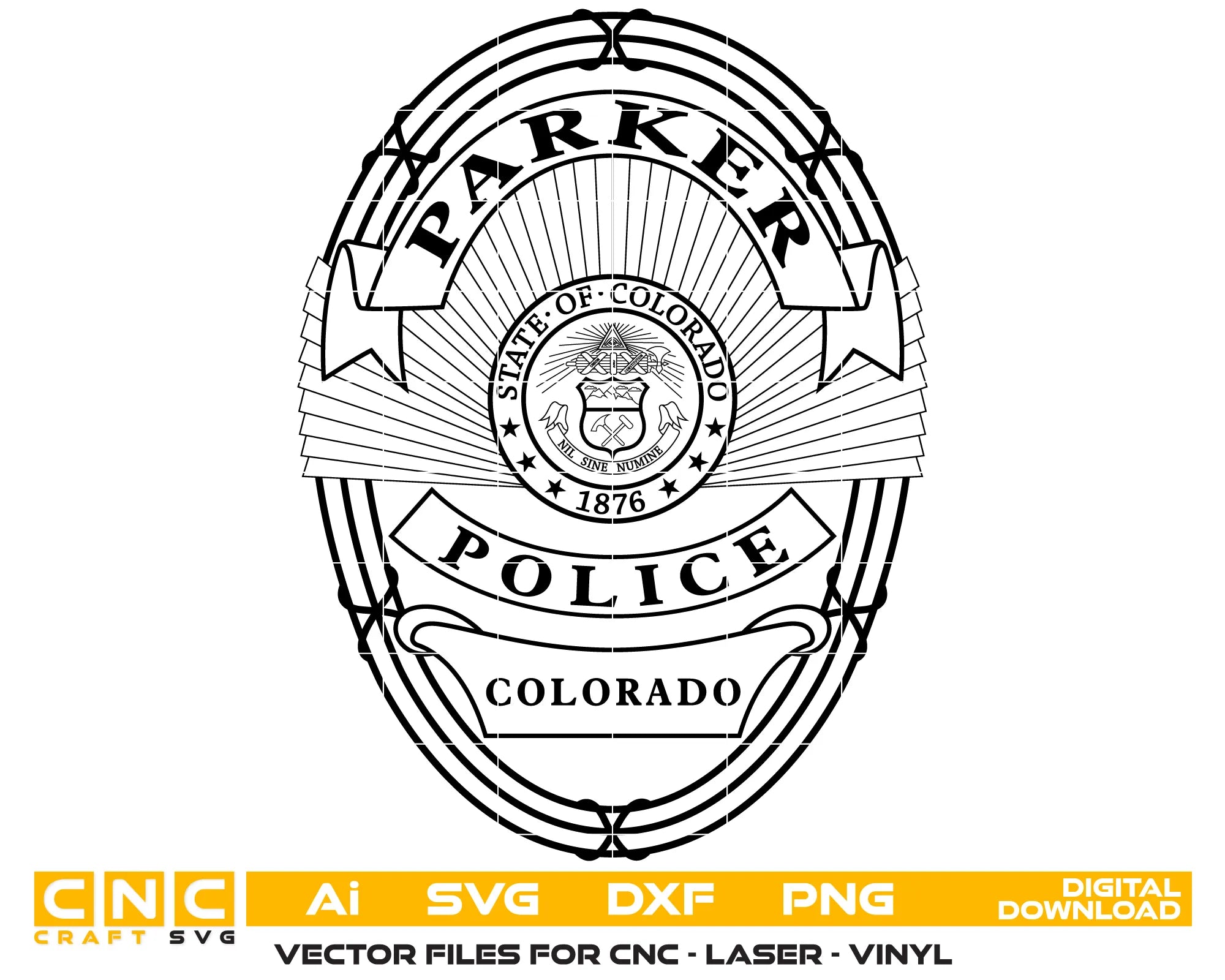 Parker Police Badge SVG
Colorado Law Enforcement Vector
Police Oval Badge State Seal Emblem
Officer Plaque Engraving File
Parker Police Sign CNC File