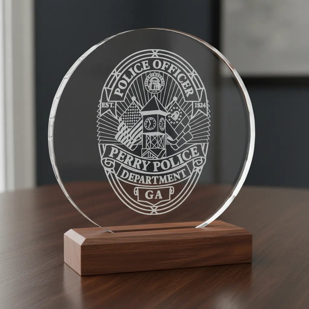Perry GA Police Officer Badge SVG
Georgia Law Enforcement Shield Vector
Clock Tower and Flags Engraving File
Perry Police Badge Sign CNC File
Police Officer Shield Vector for Lasers
