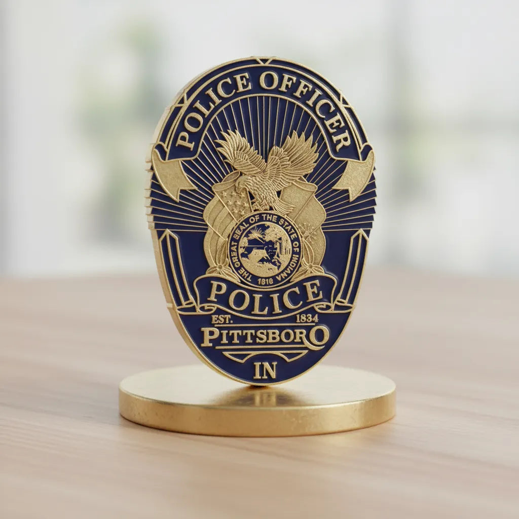 Pittsboro Police Officer Badge SVG
Indiana Law Enforcement Vector Design
Eagle and Flags Police Badge Engraving File
Pittsboro IN Police Sign CNC File
State of Indiana Seal Vector for Laser Cutting