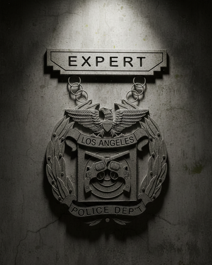 Los Angeles Police Department Expert Badge SVG
LAPD Marksmanship Medal Vector
Police Expert Shooting Badge Design
LAPD Uniform Insignia for Engraving
Law Enforcement Shooting Award CNC File