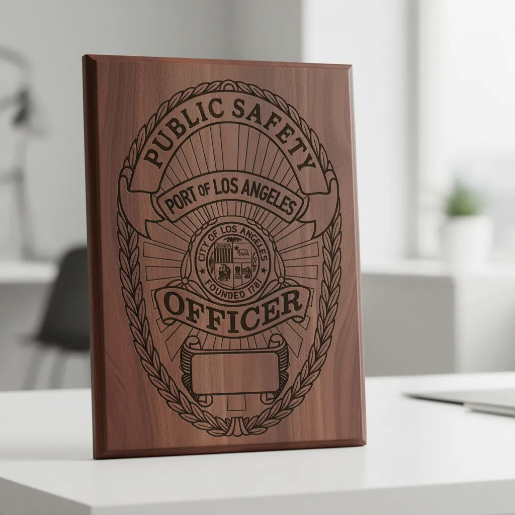 Port of Los Angeles Public Safety Badge SVG
California Law Enforcement Vector Design
Oval Port Authority Badge Engraving File
Port of LA Public Safety Sign CNC File
City of Los Angeles Seal Vector for Laser Cutting