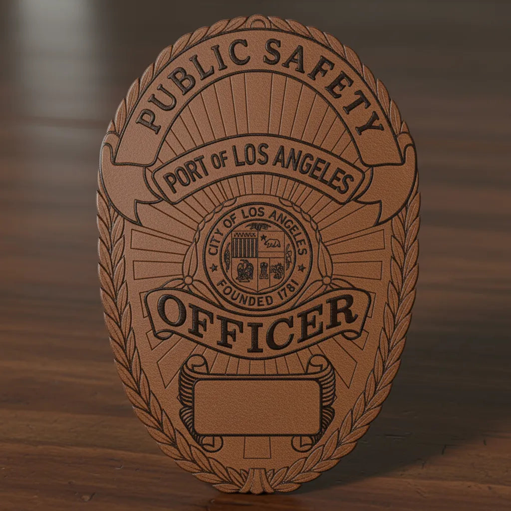 Port of Los Angeles Public Safety Badge SVG
California Law Enforcement Vector Design
Oval Port Authority Badge Engraving File
Port of LA Public Safety Sign CNC File
City of Los Angeles Seal Vector for Laser Cutting