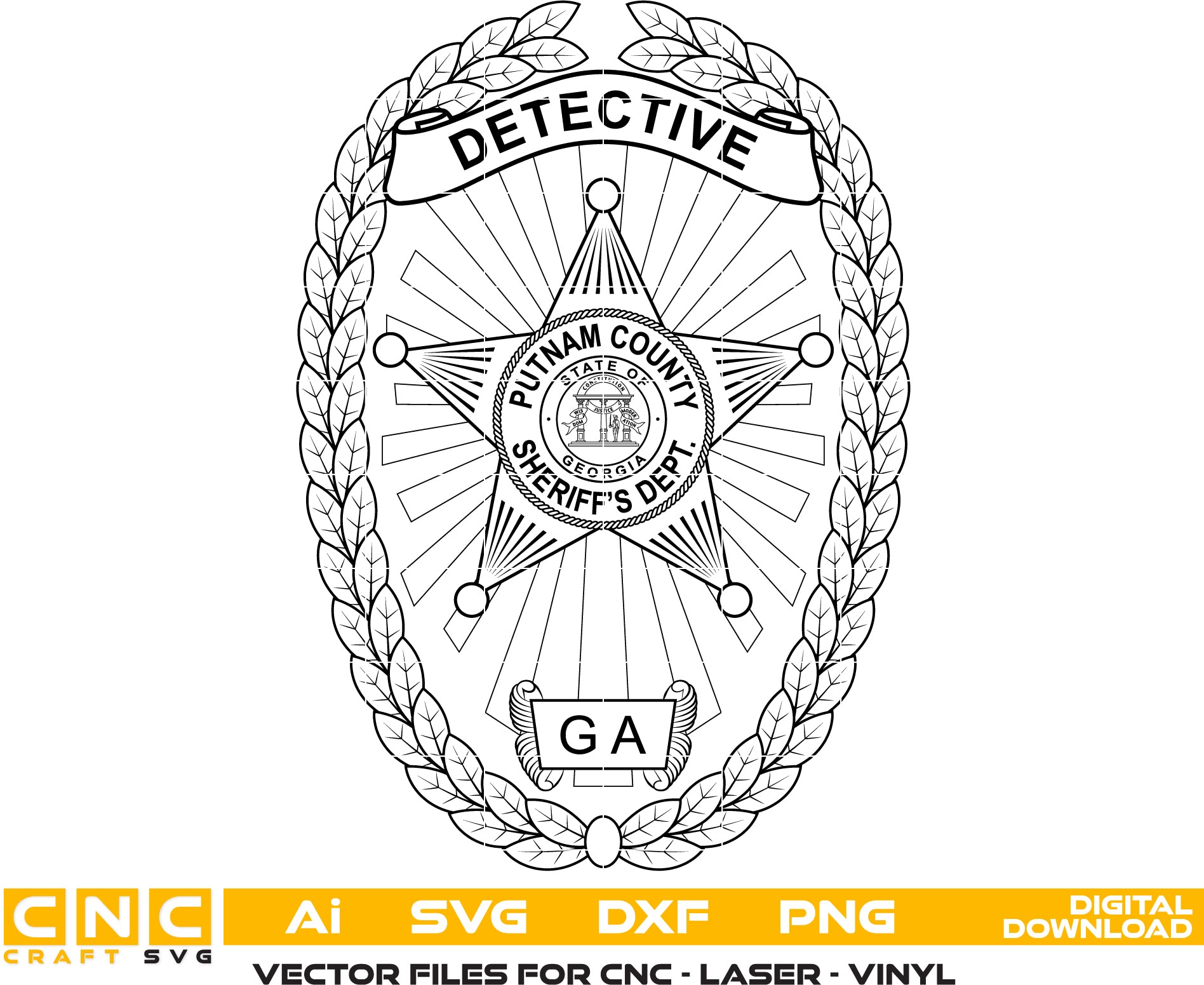 Putnam County GA Detective Badge SVG
Georgia Law Enforcement Shield Vector
State of Georgia Seal Engraving File
5 Point Star Police Badge Sign CNC File
Detective Shield Vector for Lasers