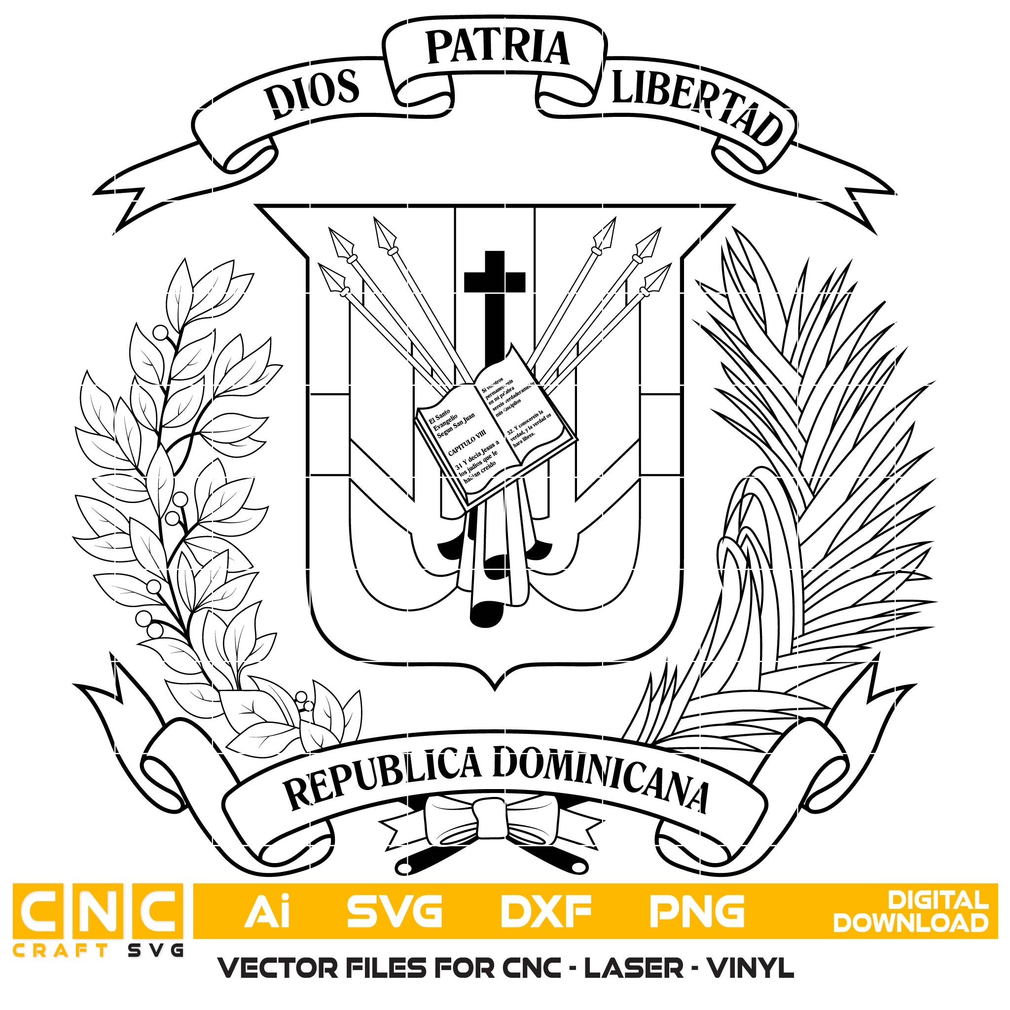 Coat of Arms of the Dominican Republic SVG for CNC
Dominican Republic National Emblem Vector for Laser Engraving
Dominican Republic Shield Emblem for Wood Carving
Professional Dominican Republic Coat of Arms Vector Design
Dominican Republic SVG Emblem Logo for CNC Router Projects