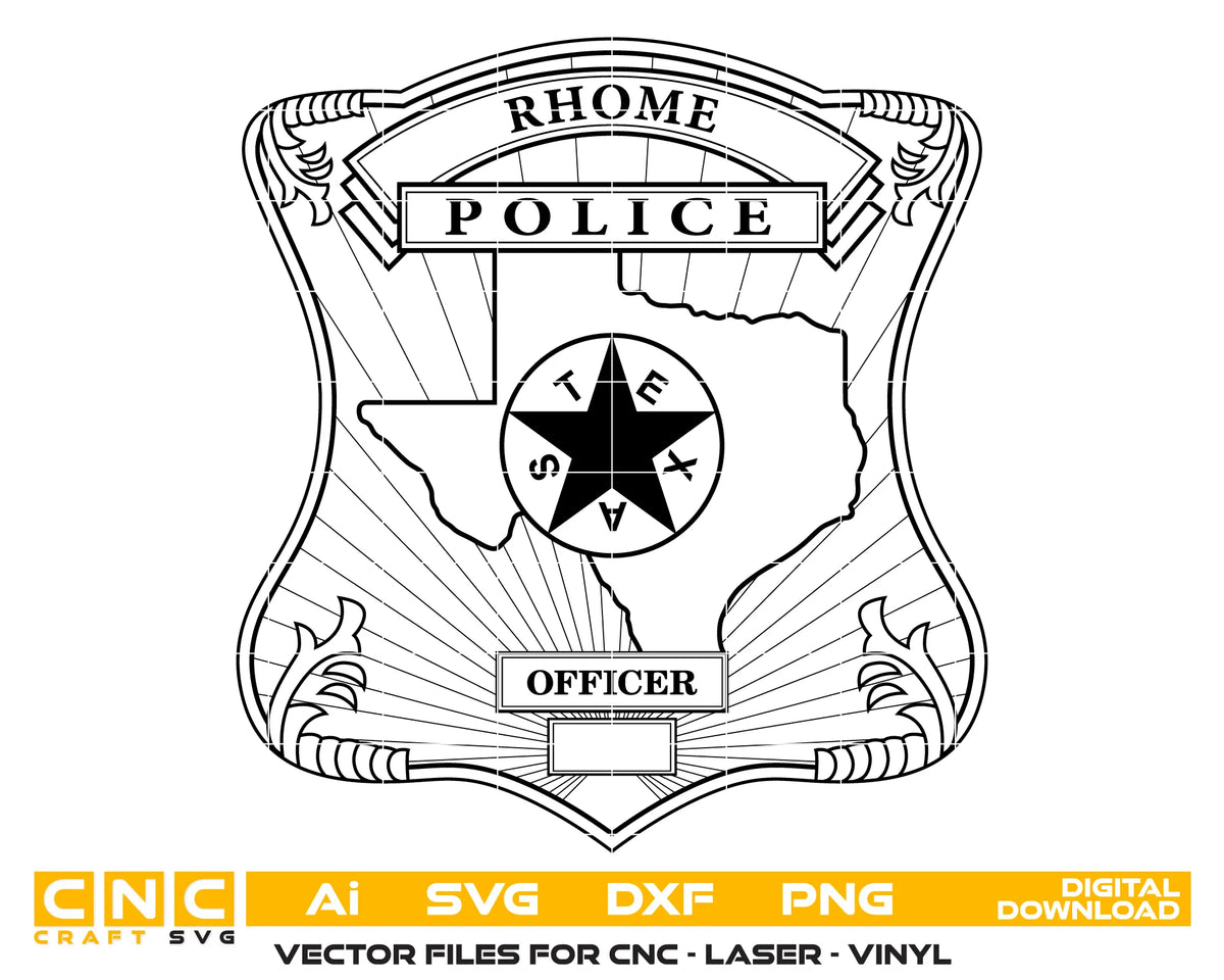 Rhome Police Officer Badge SVG Texas Law Enforcement Vector