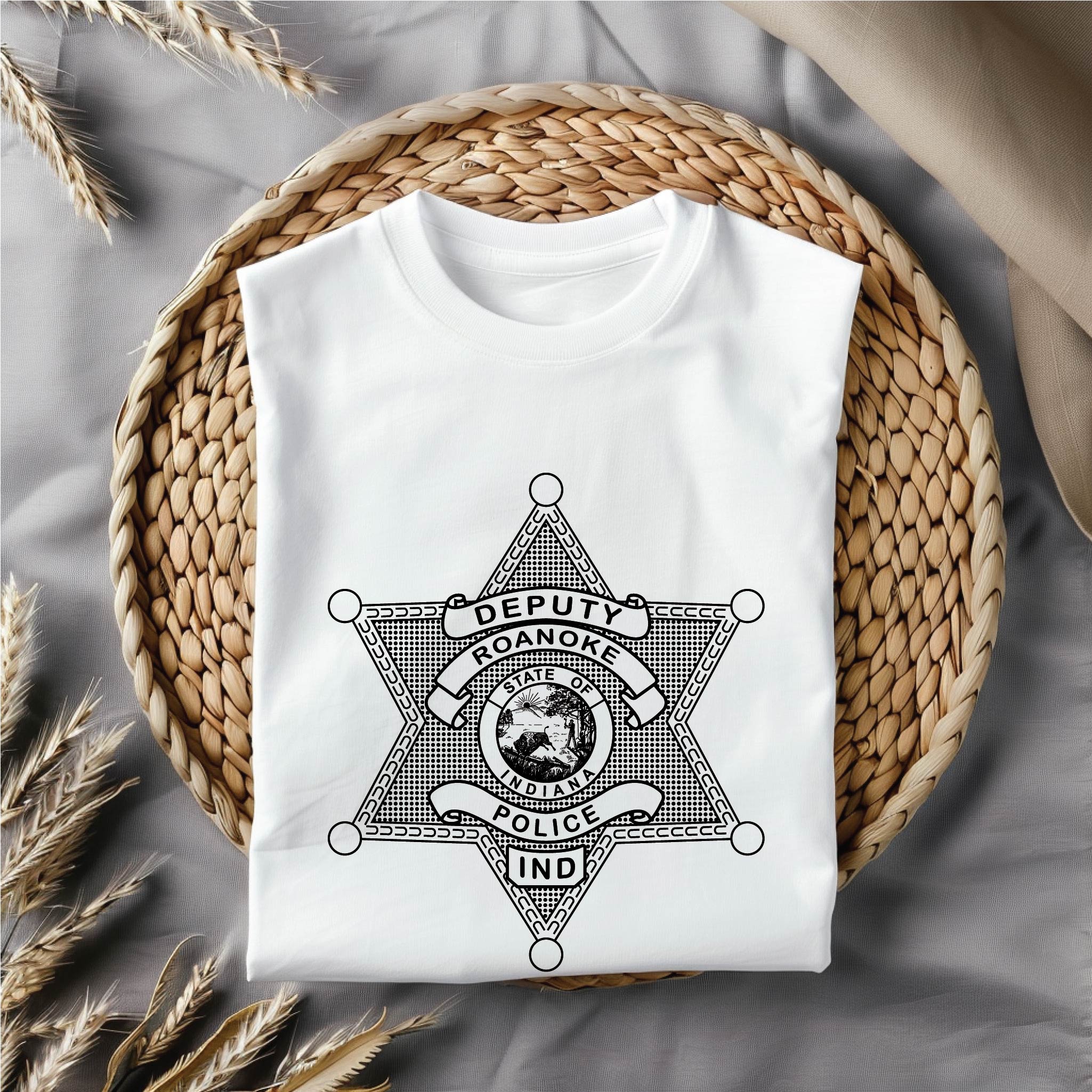 Roanoke County Deputy Police Badge SVG
Indiana Law Enforcement Vector
Police 6-Point Star State Seal Emblem
Deputy Plaque Engraving File
Roanoke Police Sign CNC File