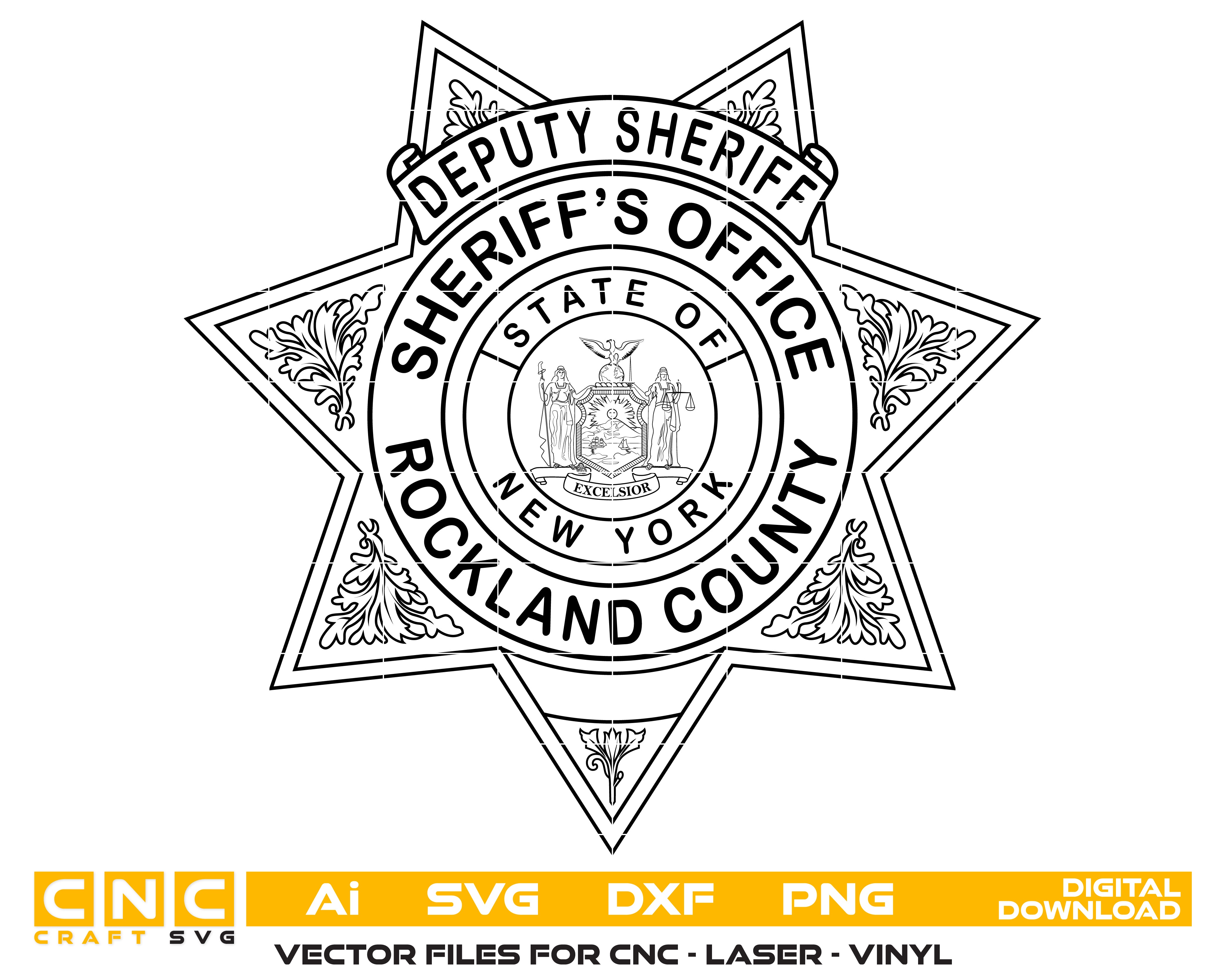 Rockland County Deputy Sheriff Badge SVG
New York Law Enforcement Vector Design
NY State Seal Police Emblem
Deputy Sheriff Star for Engraving
Rockland County Shield CNC File