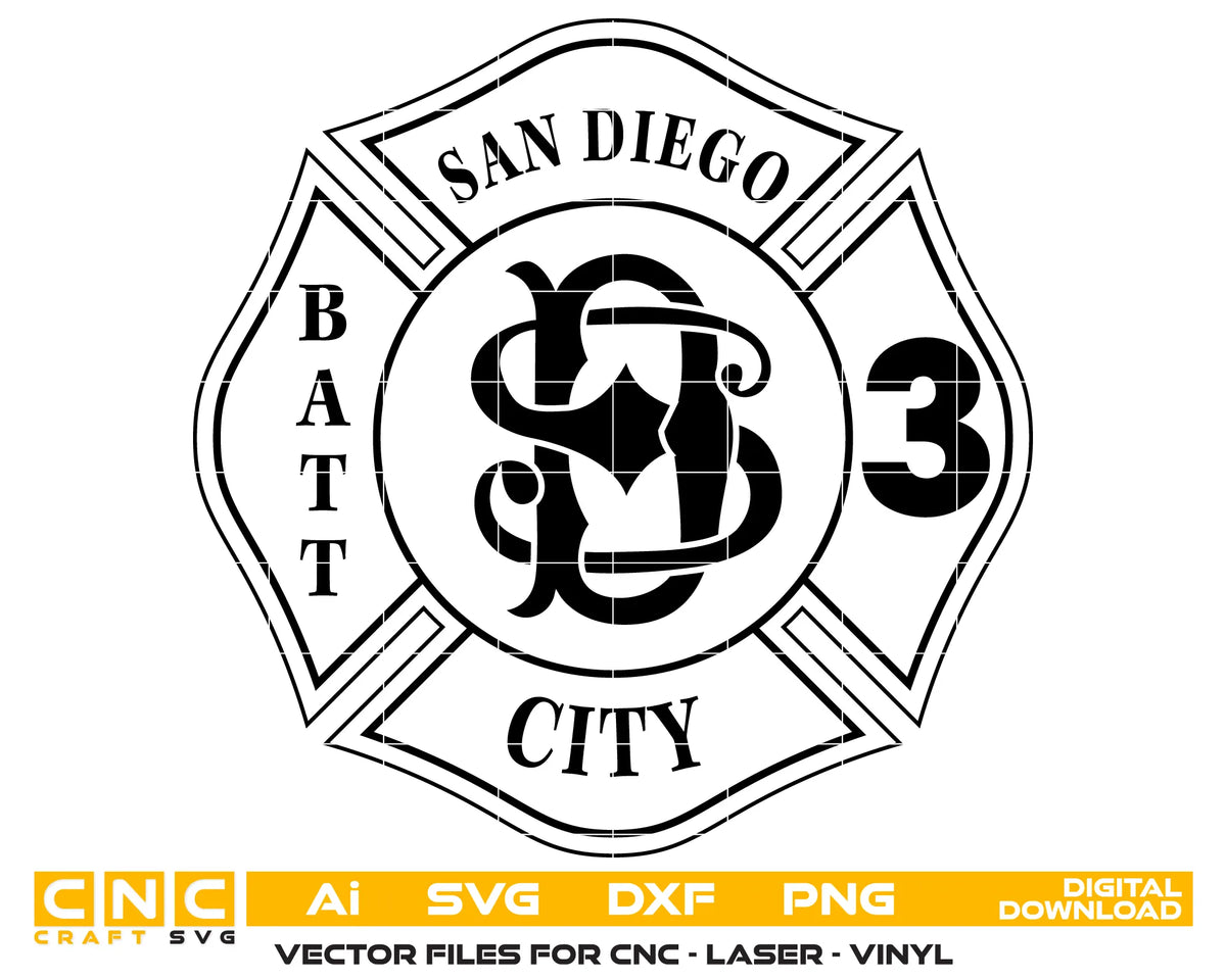 San Diego Fire Rescue Department Battalion Badge SVG Maltese Cross Vector
