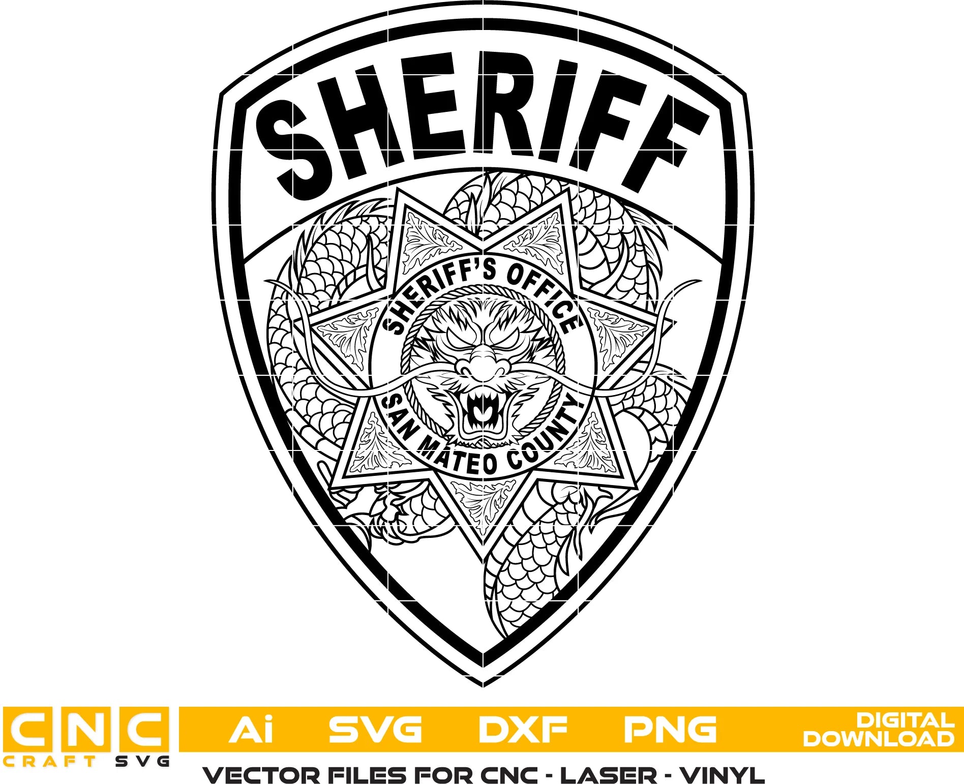 San Mateo County Sheriff Patch SVG
California Law Enforcement Vector Design
Sheriff Shield Patch Engraving File
San Mateo CA Sheriff Sign CNC File
California Bear Patch Vector for Laser Cutting