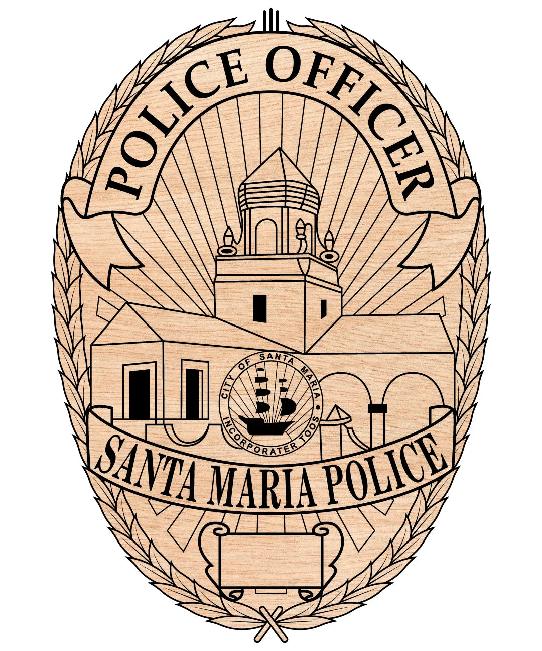 Santa Maria Police Badge SVG
California Law Enforcement Vector
Police Oval Badge Sunburst Emblem
Officer Plaque Engraving File
Santa Maria Police Sign CNC File