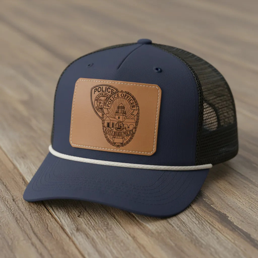 Santa Maria Police Officer Badge SVG
California Law Enforcement Vector Design
Mission Architecture Police Badge Engraving File
Santa Maria CA Police Sign CNC File
Oval Laurel Wreath Badge Vector for Lasers