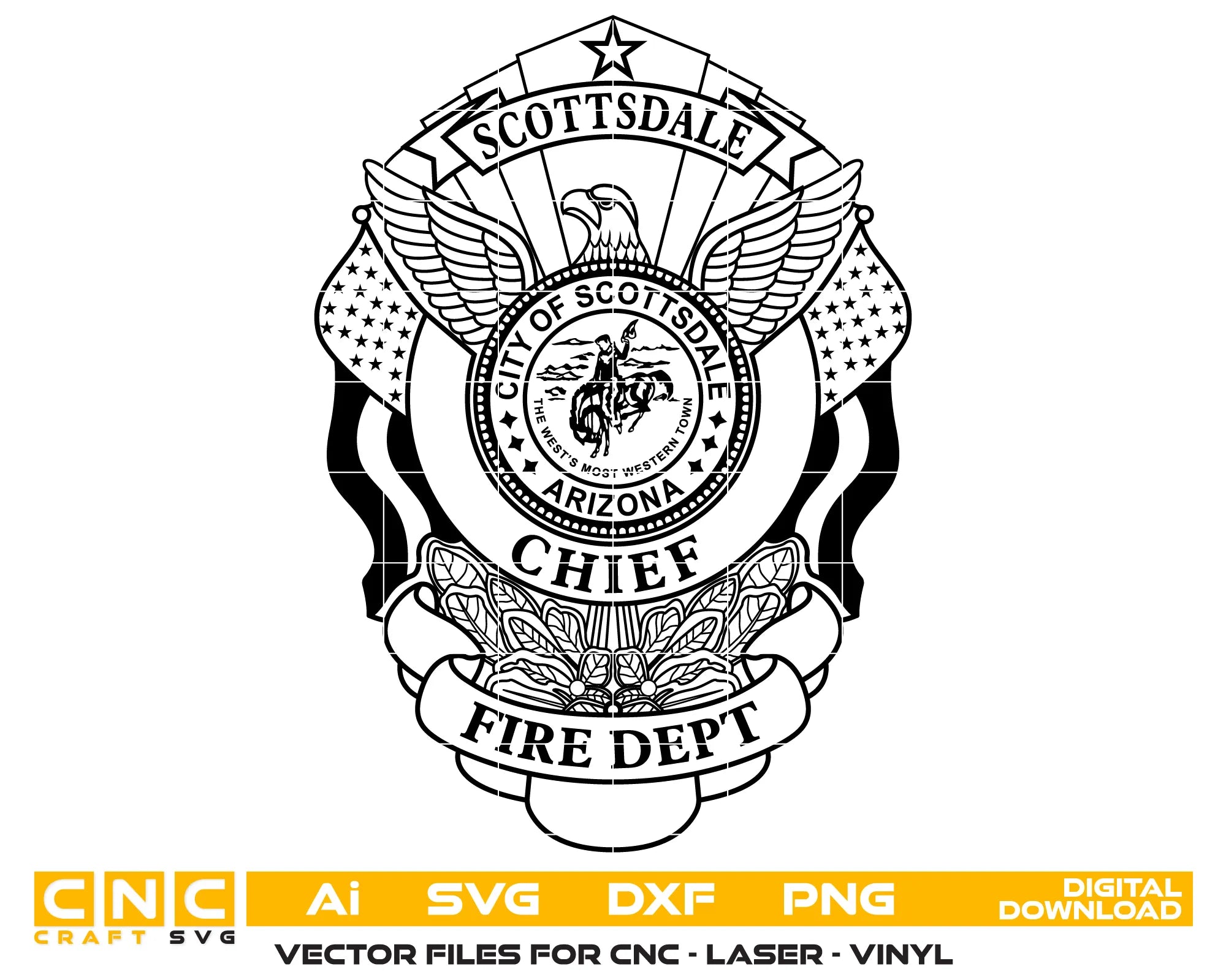 Scottsdale Fire Chief Badge SVG Arizona Firefighter Vector