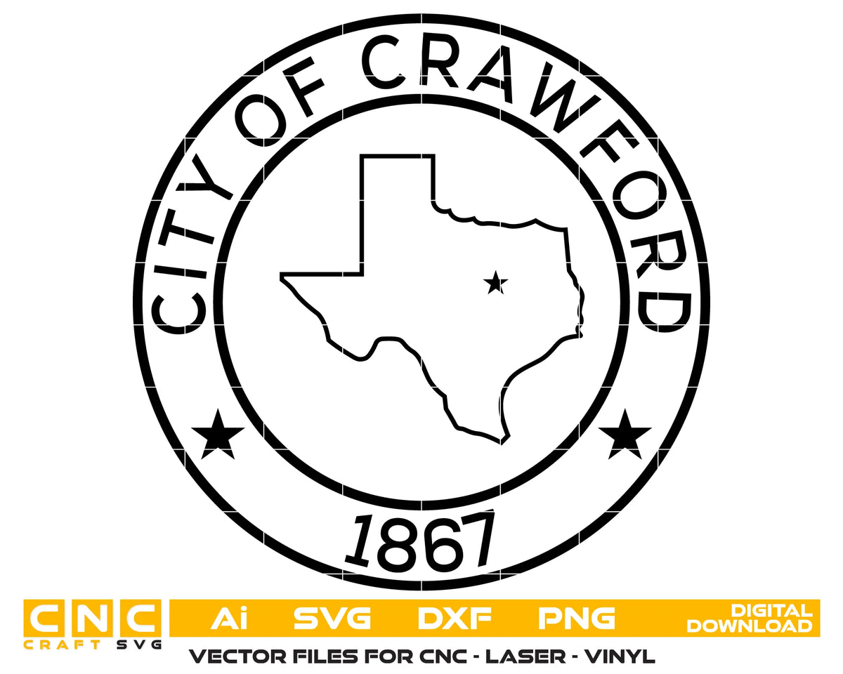Seal of City of Crawford SVG Texas Municipal Vector