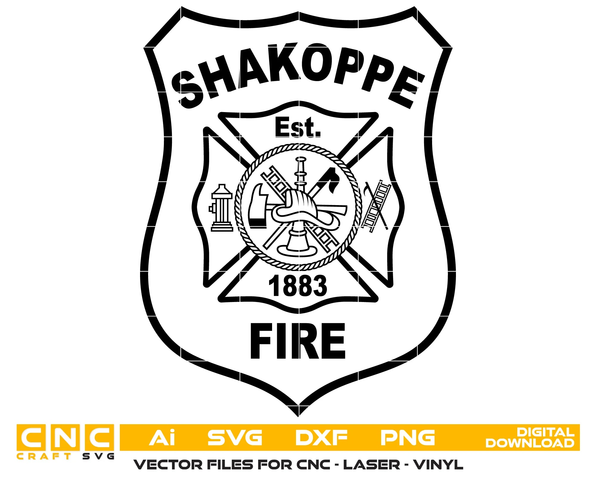 Shakopee Fire Department Badge SVG
Firefighter Shield Vector
Maltese Cross Scramble Emblem
Firefighter Plaque Engraving File
Shakopee Fire Sign CNC File