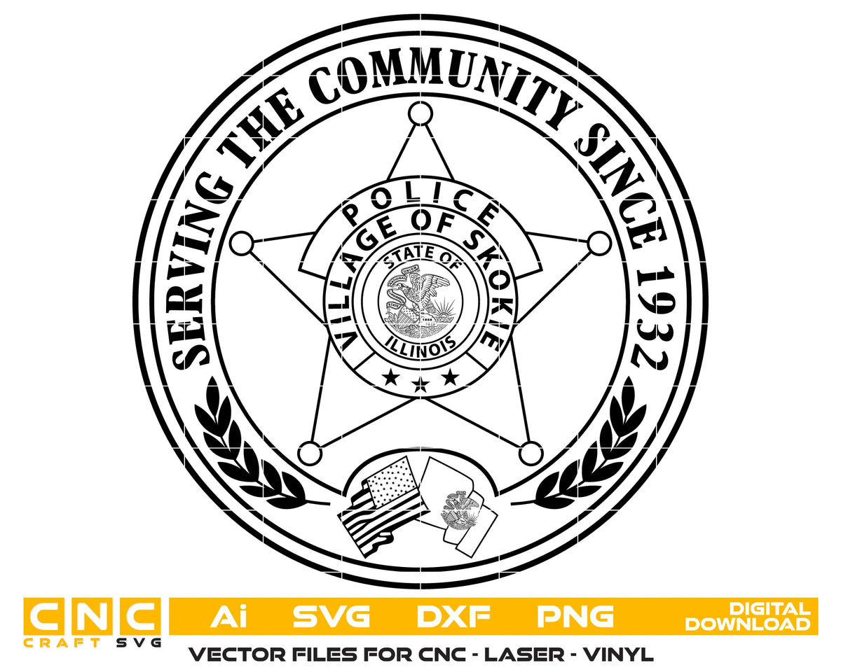 Skokie Police Department Badge SVG Village of Skokie Illinois Vector