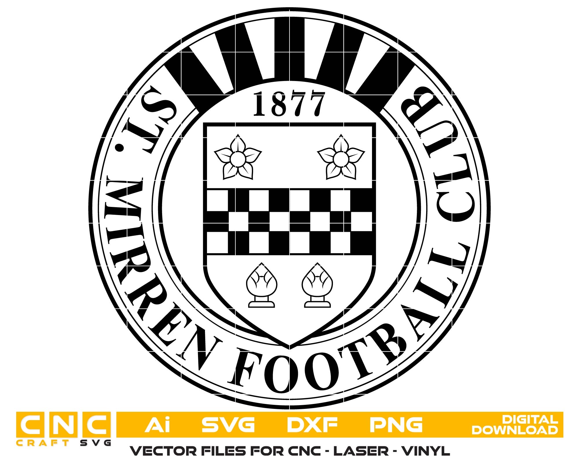 St. Mirren FC Logo SVG
The Buddies Football Crest Vector
Scottish Premiership Badge 1877
St. Mirren Shield Design
Paisley Football Club CNC File