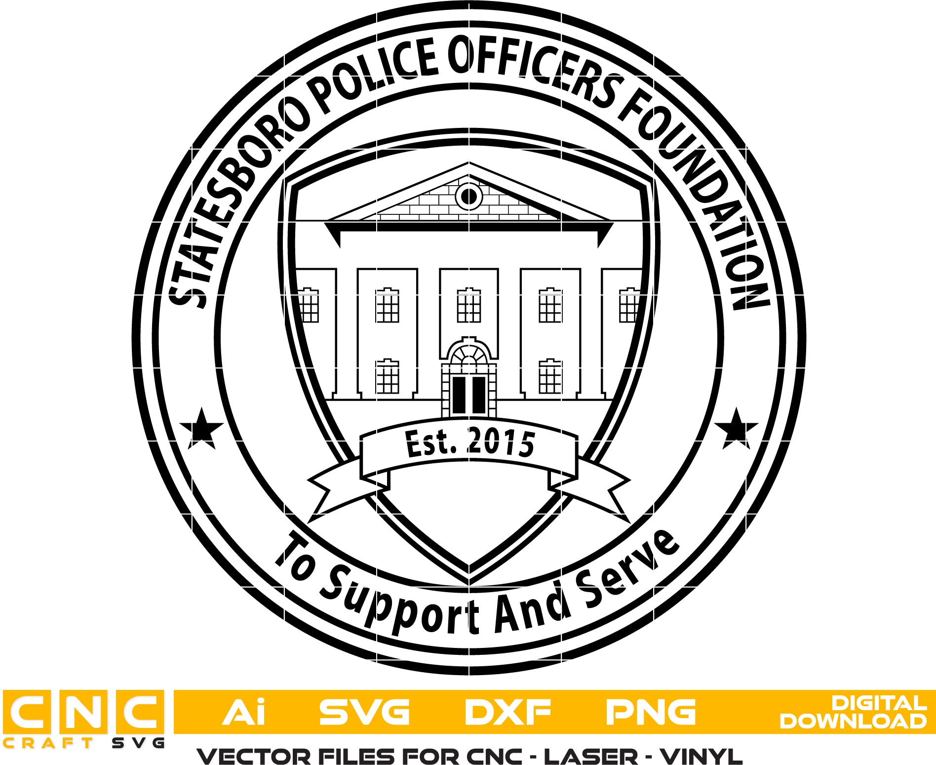 Statesboro Police Officers Foundation Patch SVG
Georgia Law Enforcement Vector Design
Police Foundation Shield Engraving File
Statesboro Police Sign CNC File
Columned Building Patch Vector for Laser Cutting