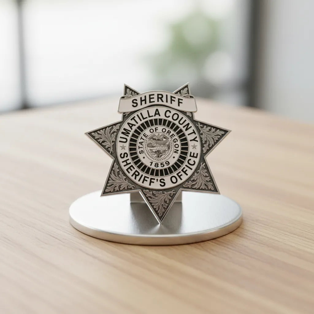 Umatilla County Sheriff Badge SVG
Oregon Law Enforcement Vector Design
6-Point Star Filigree Badge Engraving File
Umatilla County OR Sign CNC File
State of Oregon Seal Vector for Laser Cutting