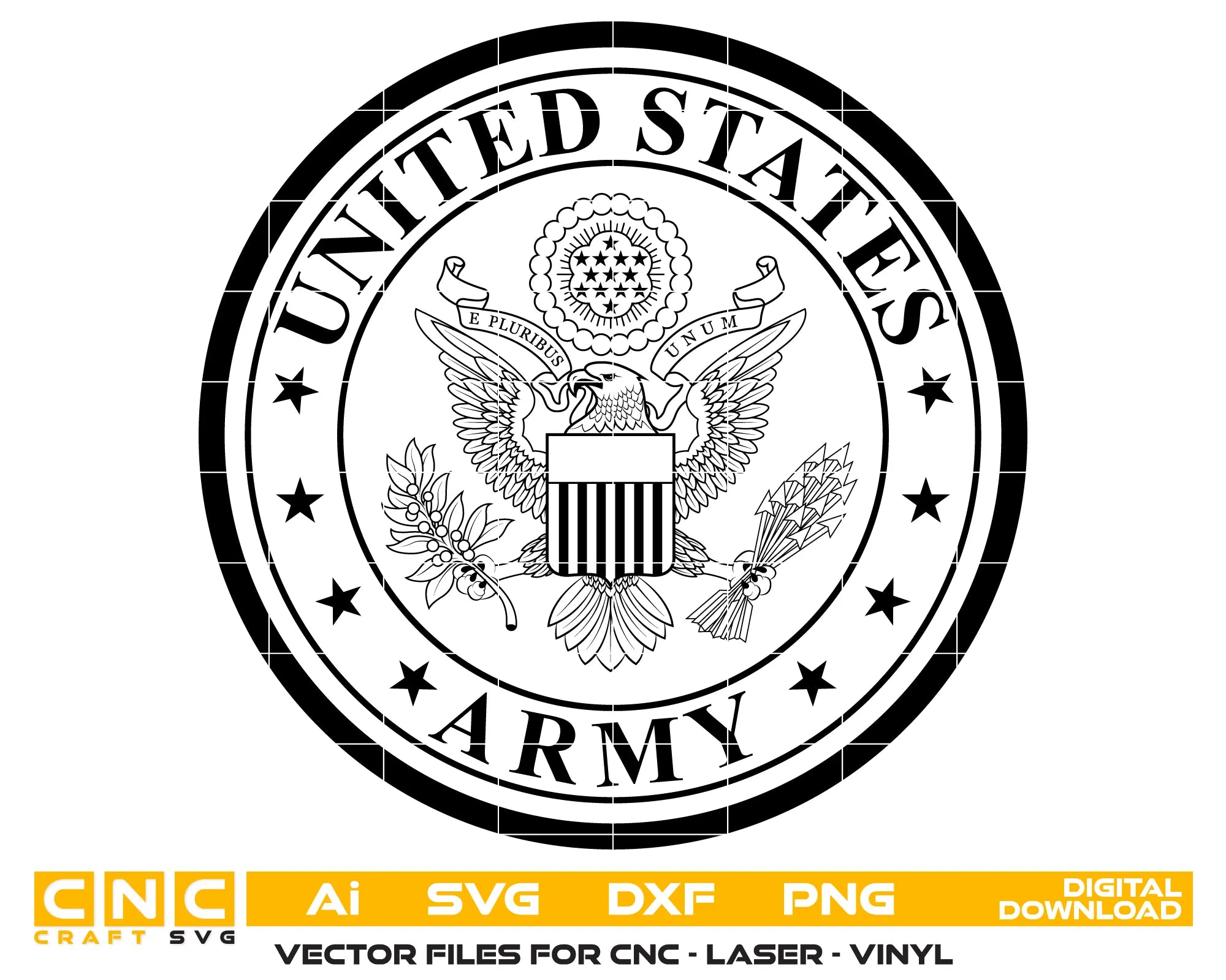 United States Army Seal SVG
Military Eagle Emblem Vector
Patriotic Shield and Arrow Design
Veteran Plaque Engraving File
US Army Seal Sign CNC File